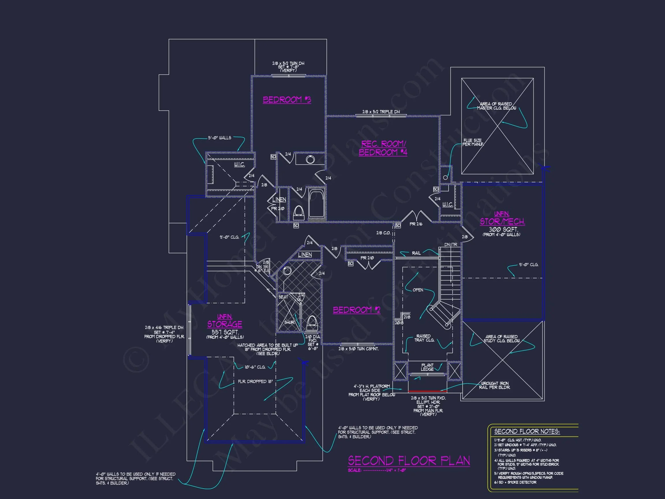 13-1886 HOUSE PLAN - 4-Bed, 5-Bath, 3512 SF European House Plan 14 Custom house Plans with Modern Blueprint CAD Architecture
