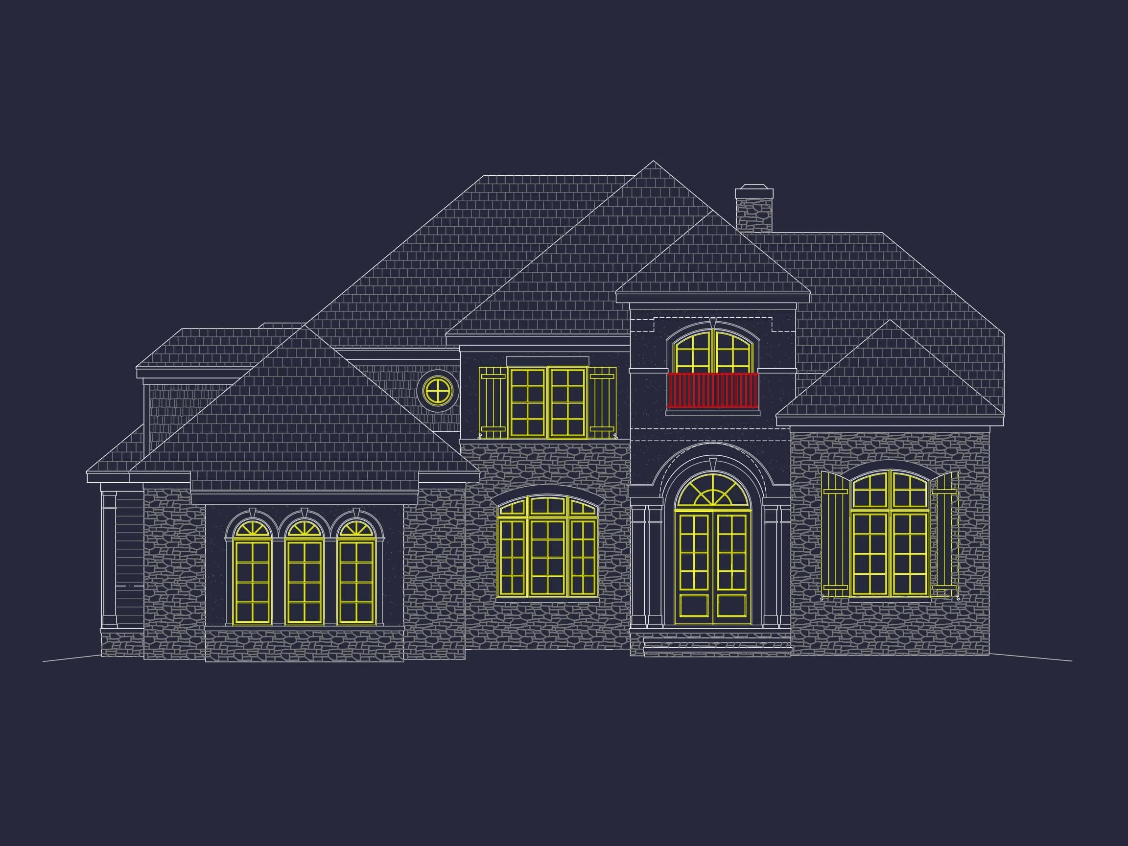 13-1886 HOUSE PLAN - 4-Bed, 5-Bath, 3512 SF European House Plan 4 Custom house Plans with Modern Blueprint CAD Architecture