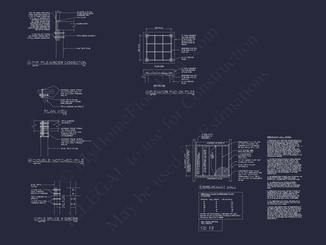 Beach house Plan with 4 Bedrooms and 3 Floors – Full CAD Design