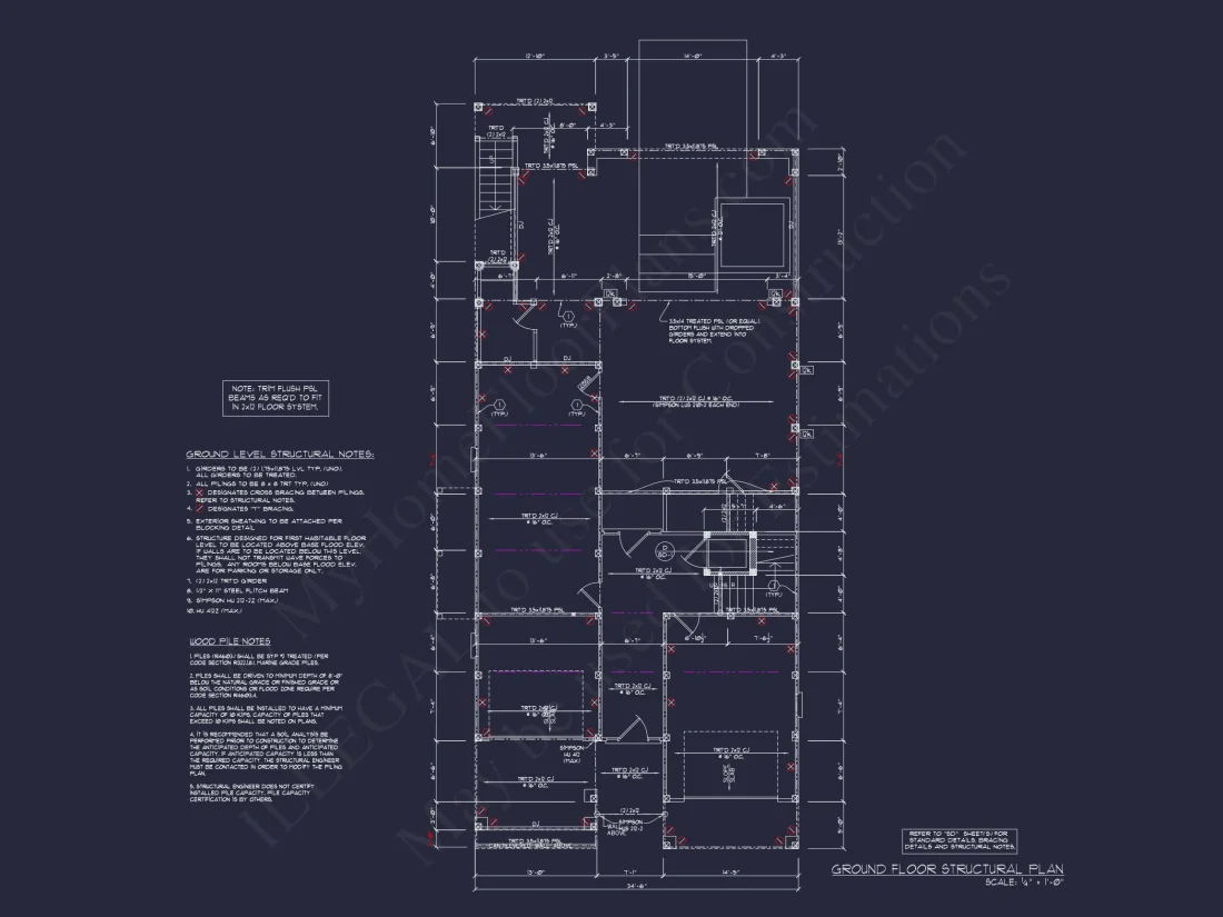 Beach house Plan with 4 Bedrooms and 3 Floors – Full CAD Design