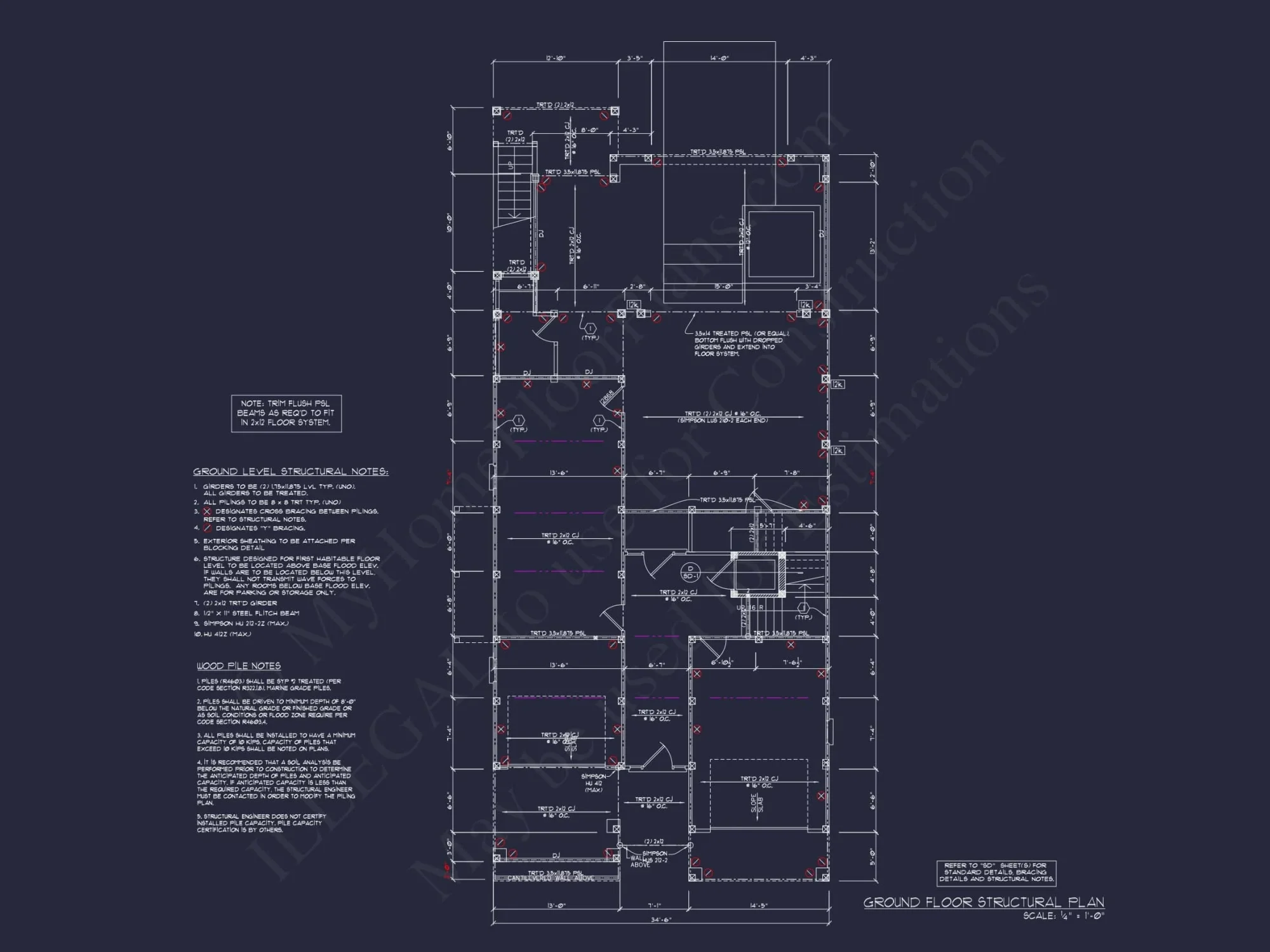 Beach house Plan with 4 Bedrooms and 3 Floors – Full CAD Design