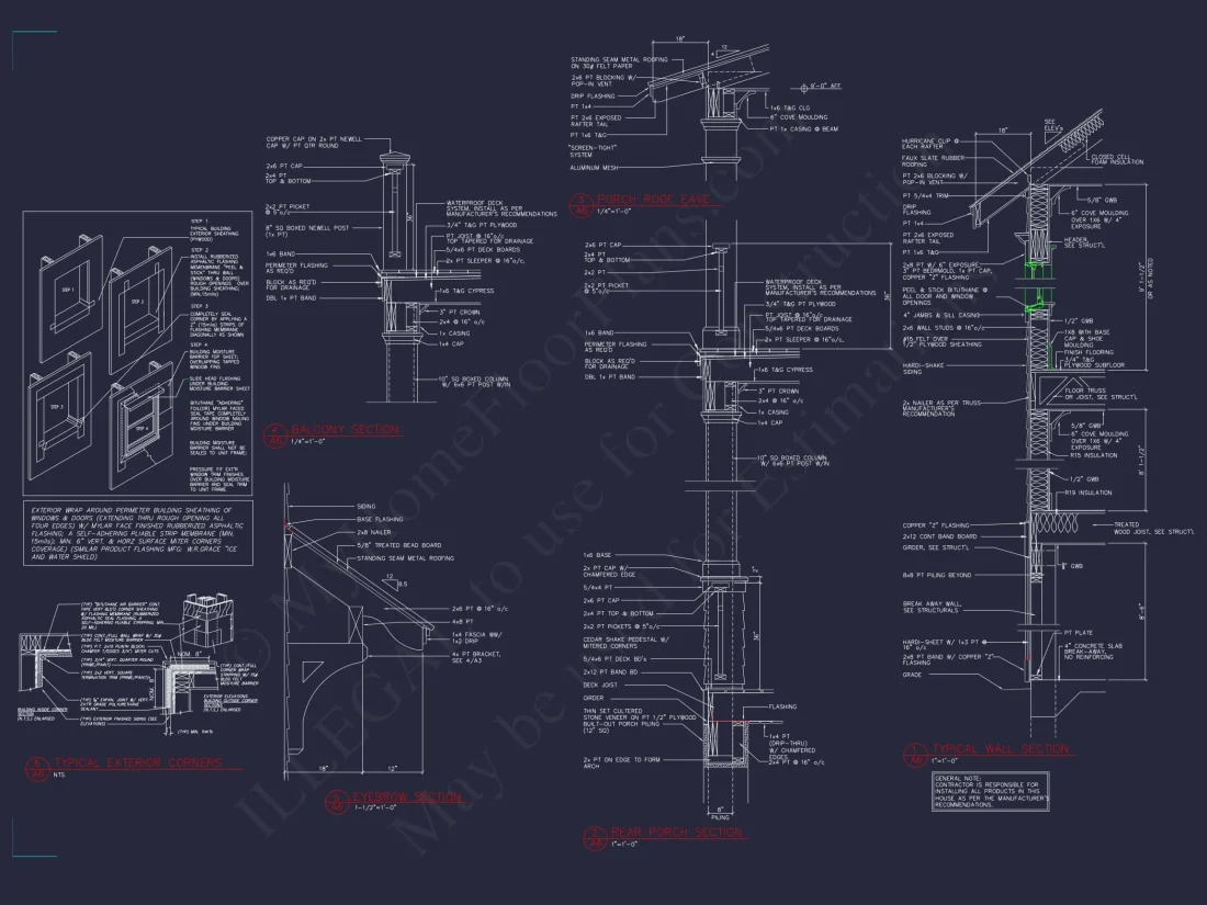 Beach house Plan with 4 Bedrooms and 3 Floors – Full CAD Design