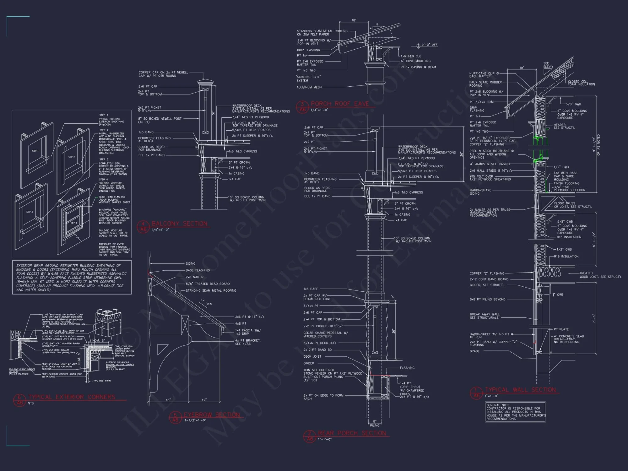 Beach house Plan with 4 Bedrooms and 3 Floors – Full CAD Design