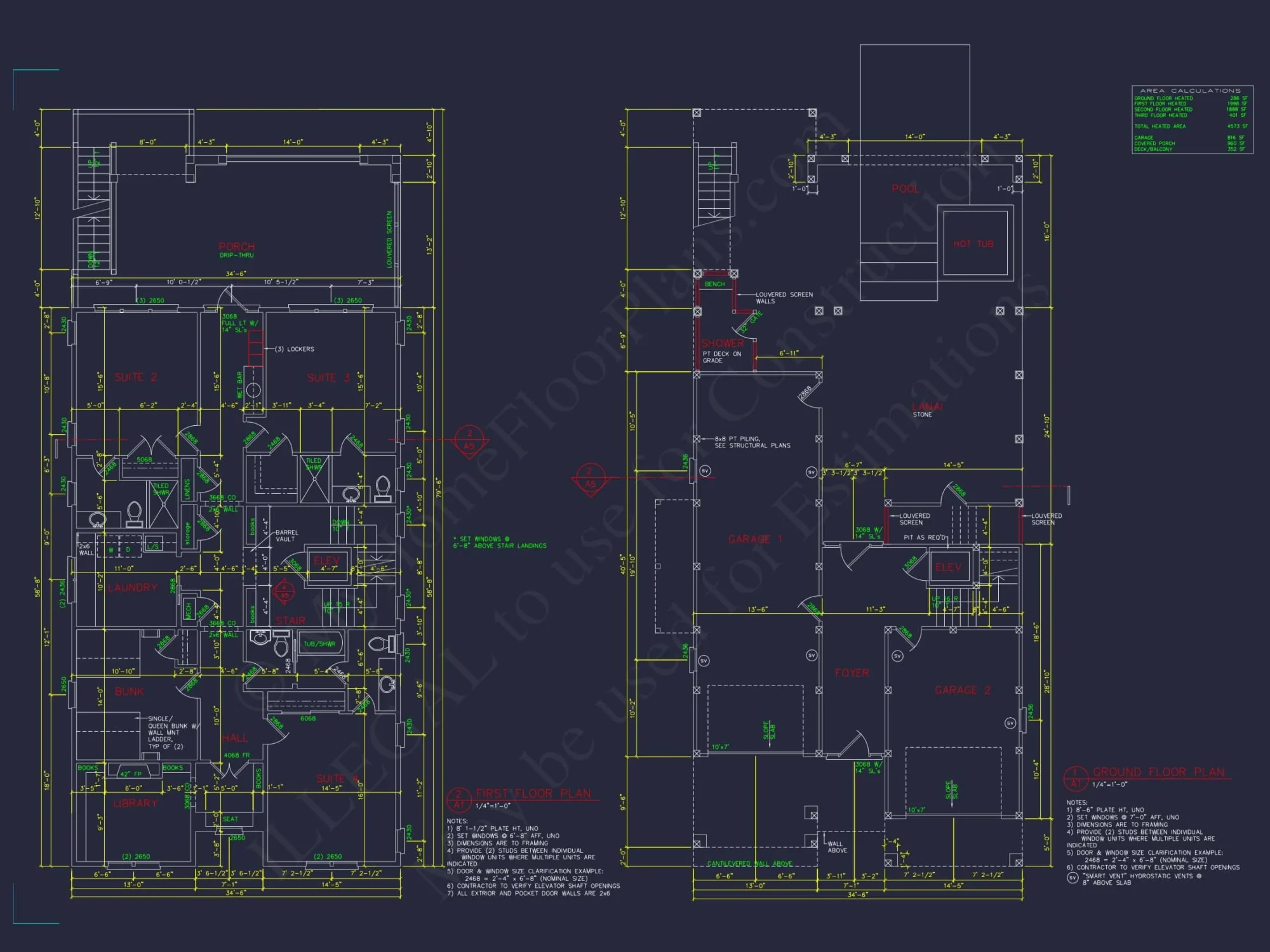 Beach house Plan with 4 Bedrooms and 3 Floors – Full CAD Design