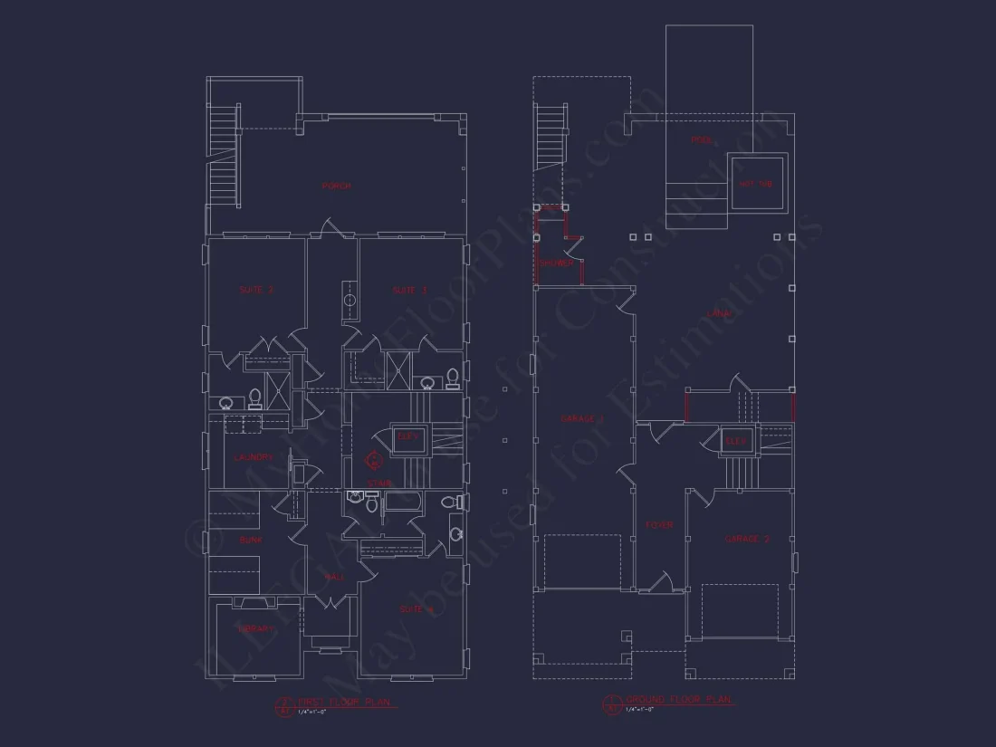 Beach house Plan with 4 Bedrooms and 3 Floors – Full CAD Design