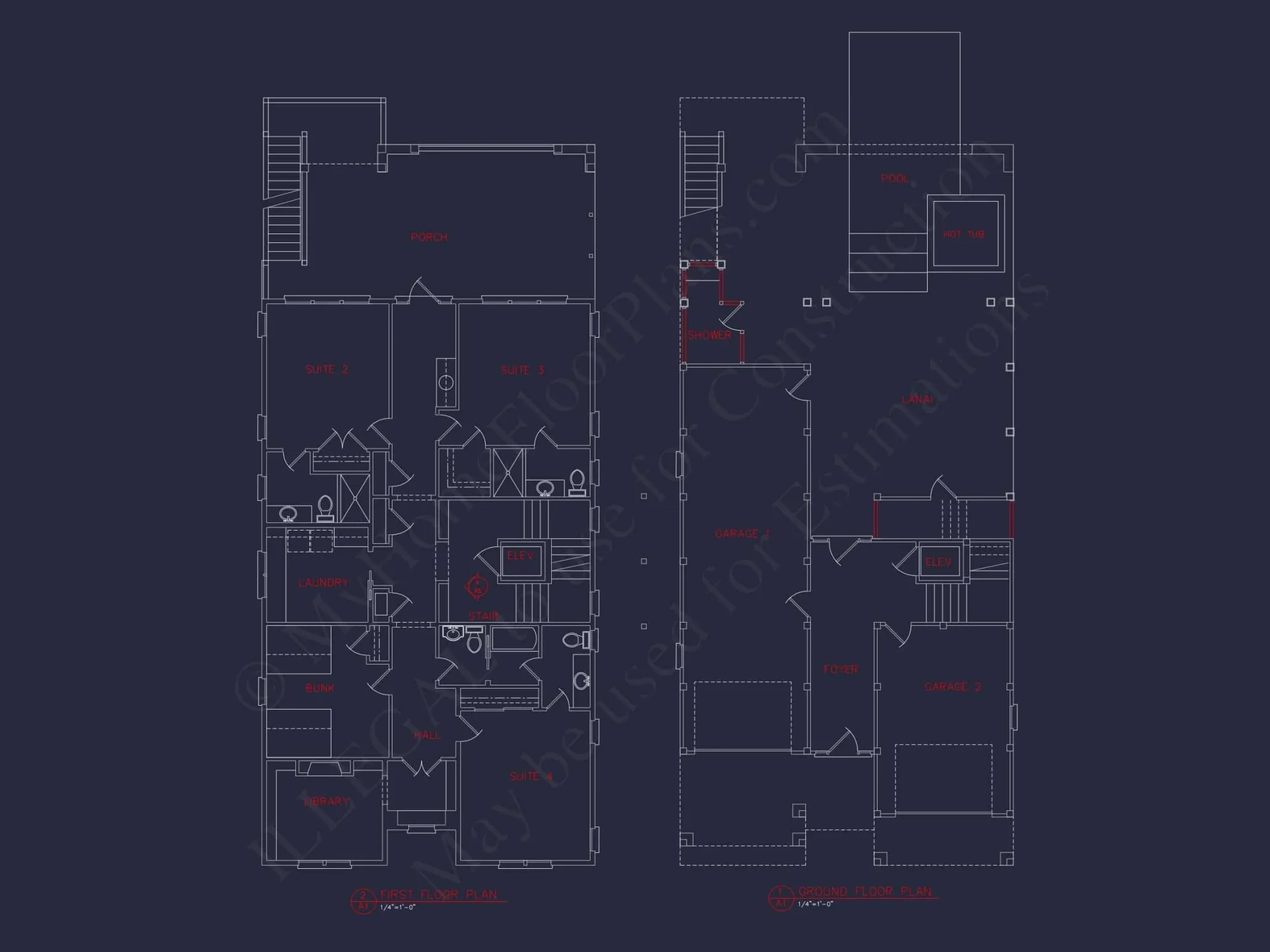 Beach house Plan with 4 Bedrooms and 3 Floors – Full CAD Design
