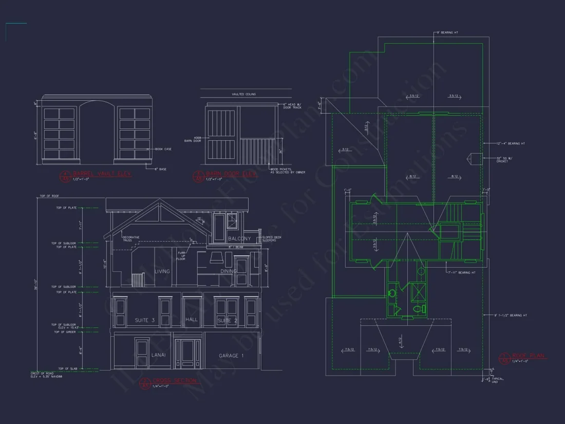 Beach house Plan with 4 Bedrooms and 3 Floors – Full CAD Design