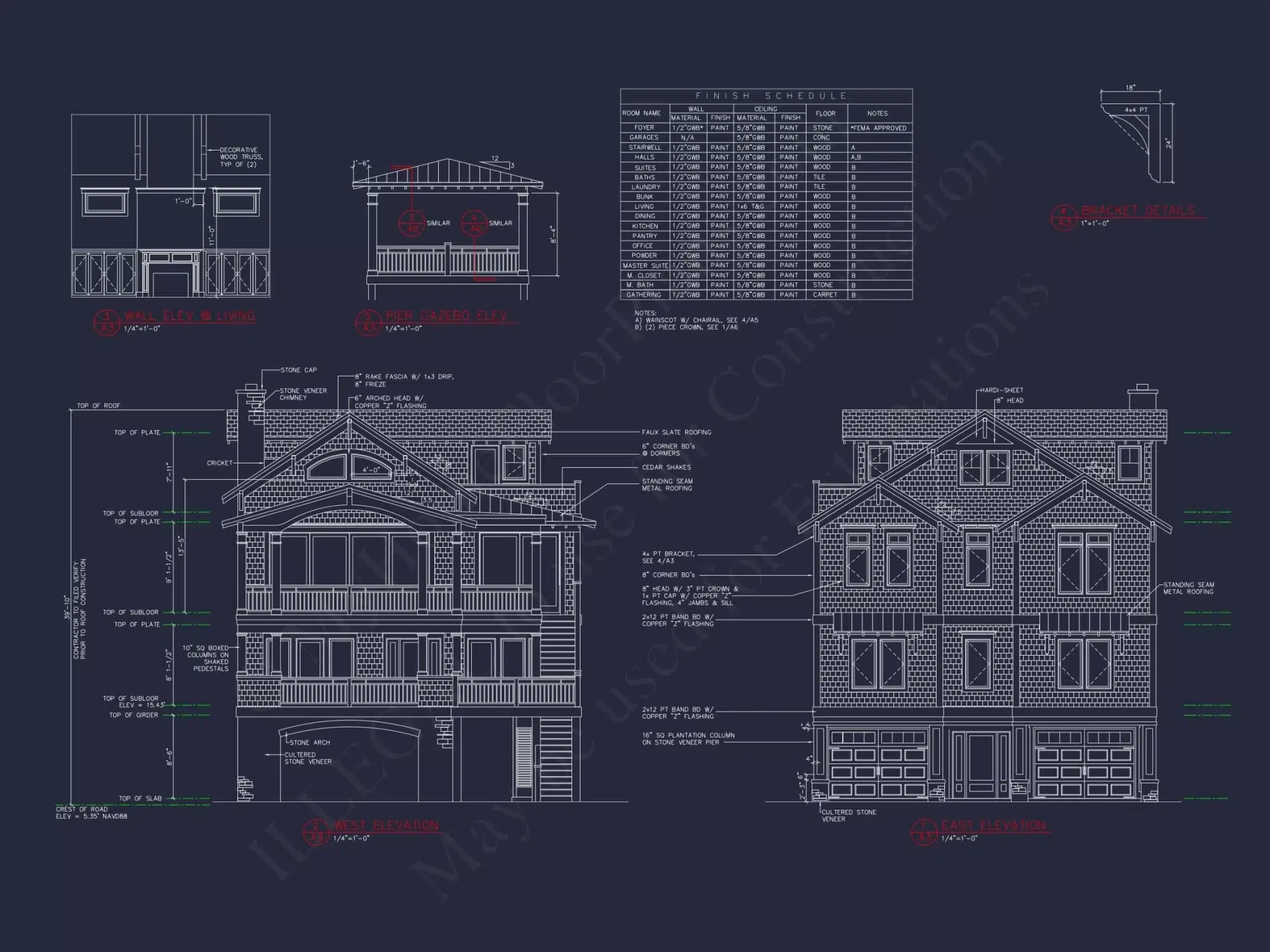 Beach house Plan with 4 Bedrooms and 3 Floors – Full CAD Design