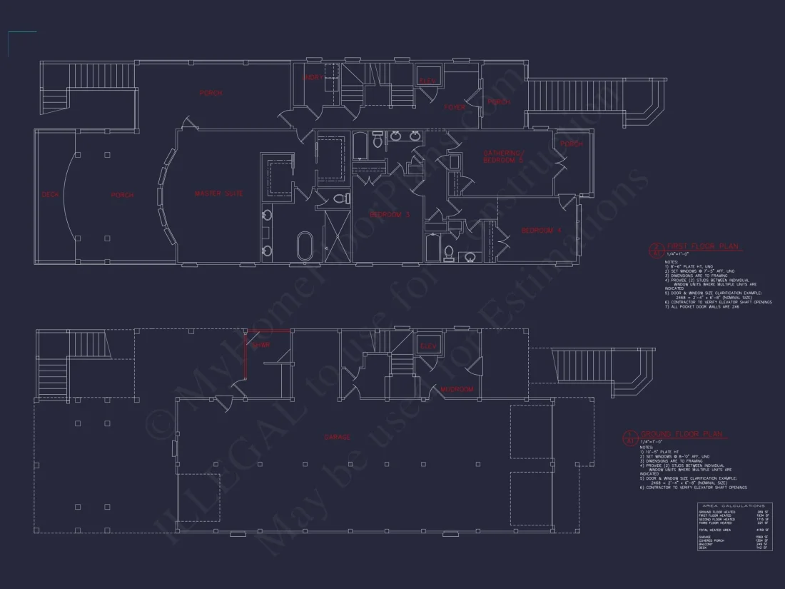 Coastal house Plan with CAD Floor Designs and Blueprint