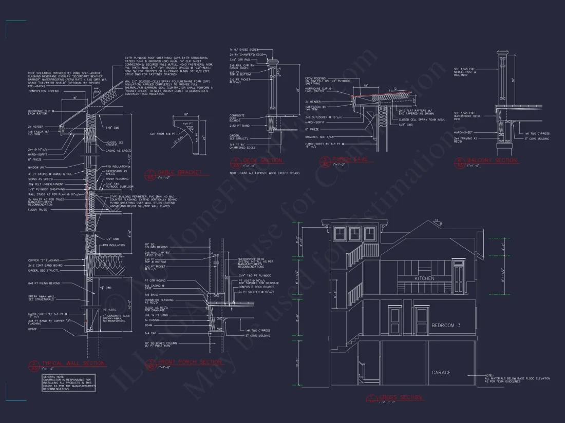 Coastal house Plan with CAD Floor Designs and Blueprint