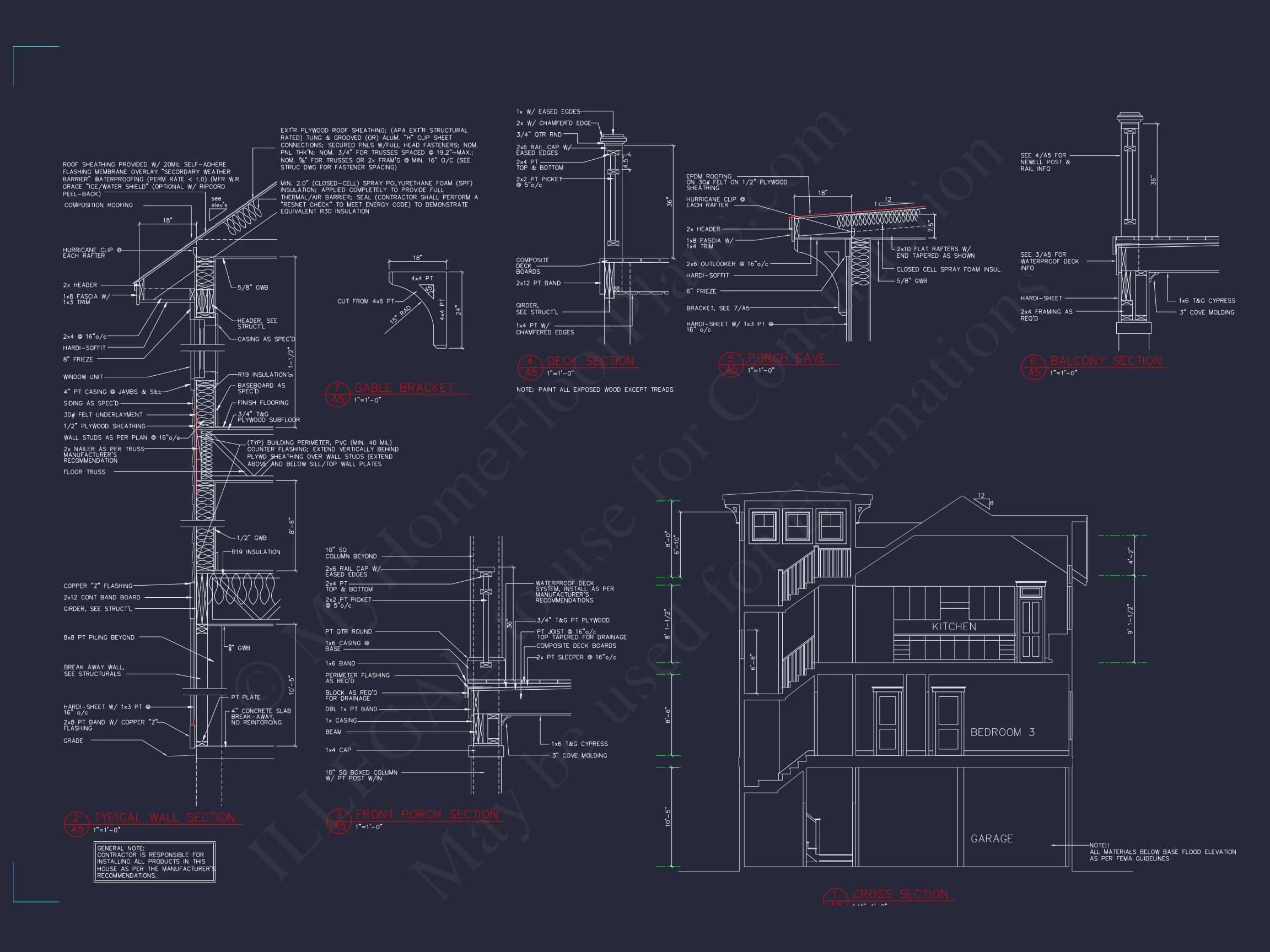 13-1763 HOUSE PLAN - Coastal Beach House Plan - 5-Bed, 5-Bath, 4,159 SF 57 Coastal house Plan with CAD Floor Designs and Blueprint
