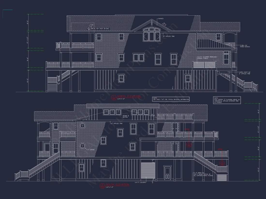 Coastal house Plan with CAD Floor Designs and Blueprint