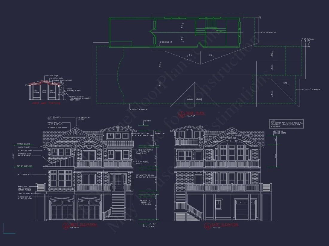 Coastal house Plan with CAD Floor Designs and Blueprint