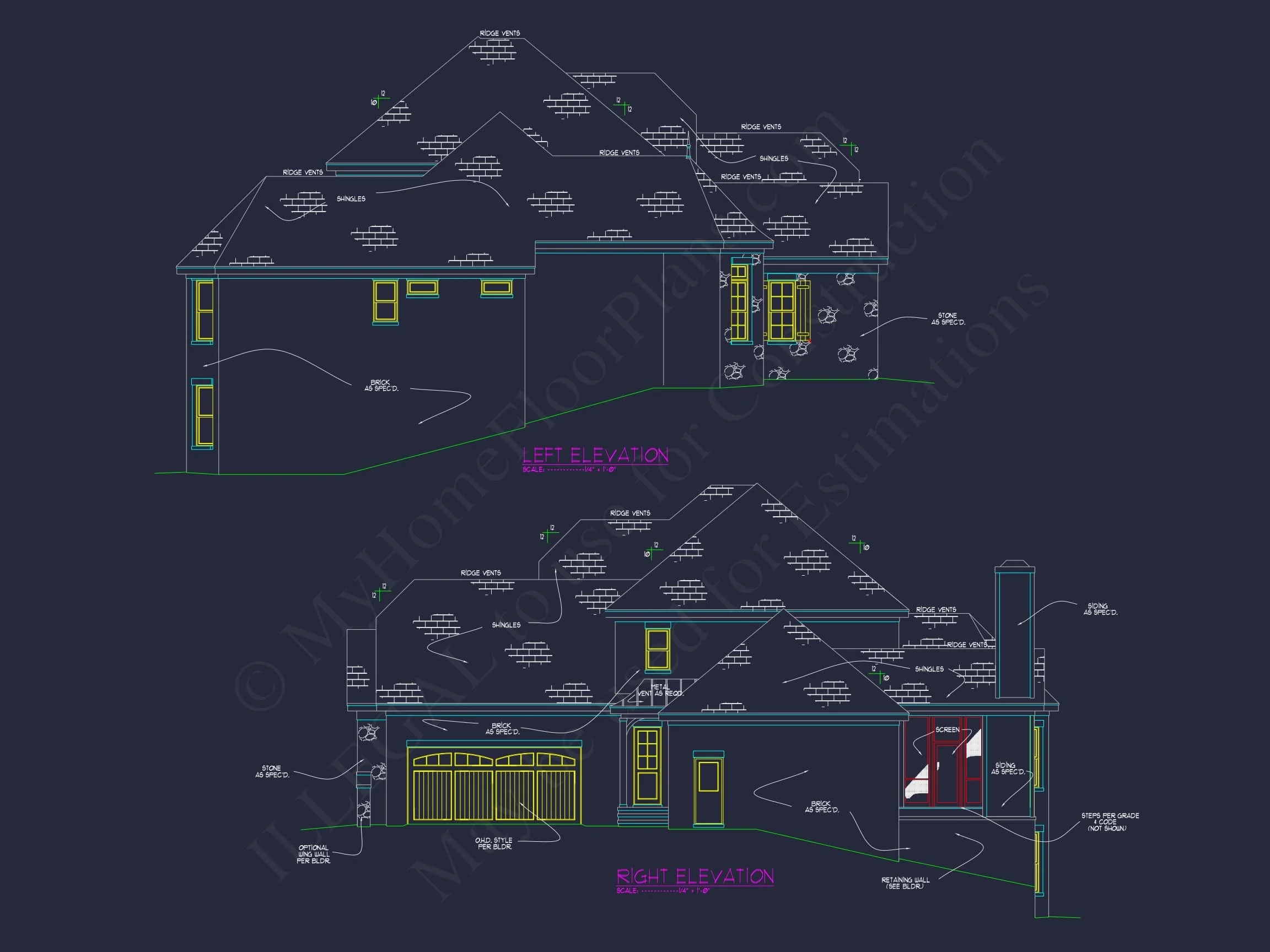 13-1498 HOUSE PLAN - 4-Bed, 5-Bath, 5585 SF European House Plan 5 Luxury CAD Blueprint Architecture