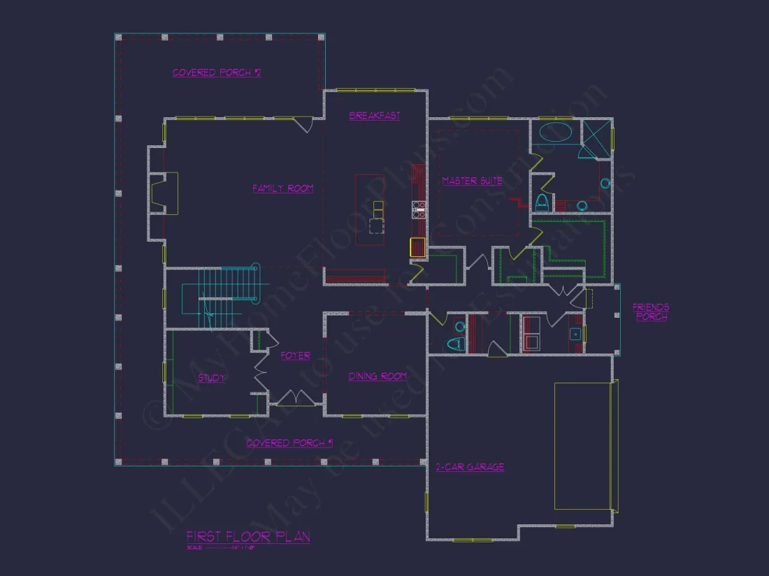 Stunning Colonial house Architecture with Complete CAD Plans