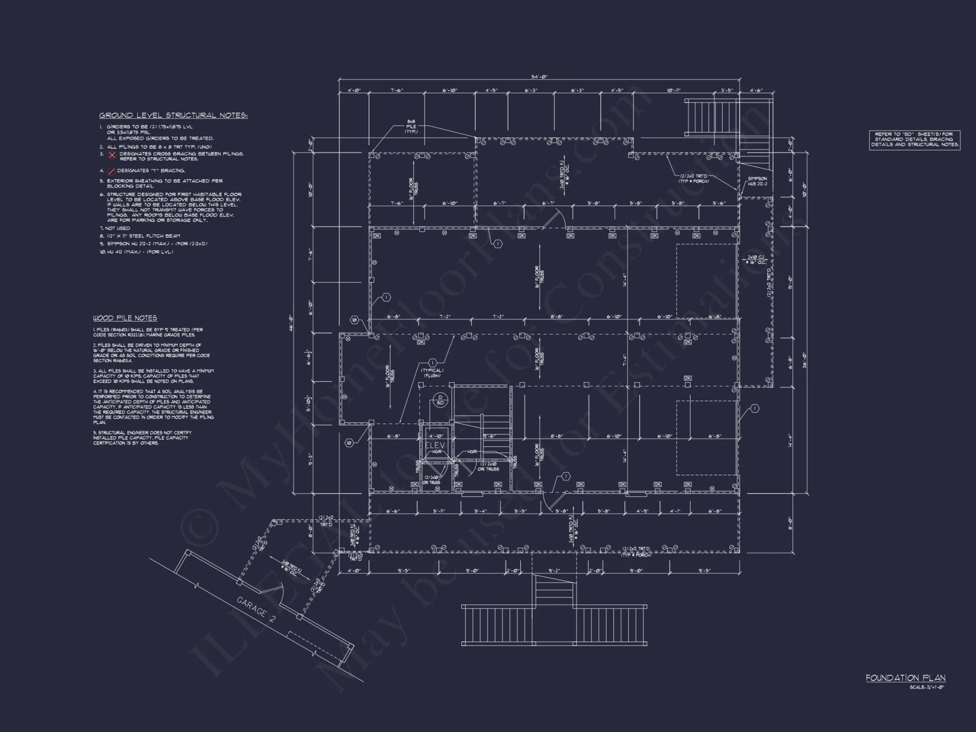 Beach house Floor Plan With Detached Garage and Living Space