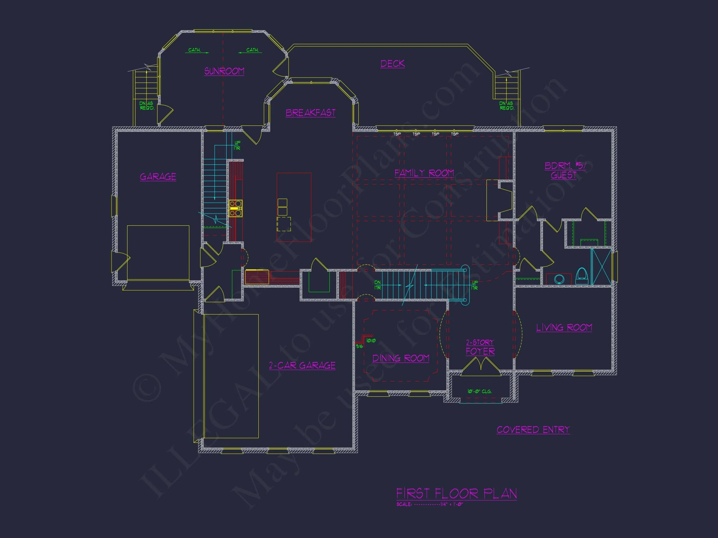 12-2798 HOUSE PLAN - Modern Suburban House Plan – 6 Beds, 5+ Baths, 5,678 Sq Ft with Dual Owner Suites 9 Expansive house Plan with Floor Plans & CAD Designs