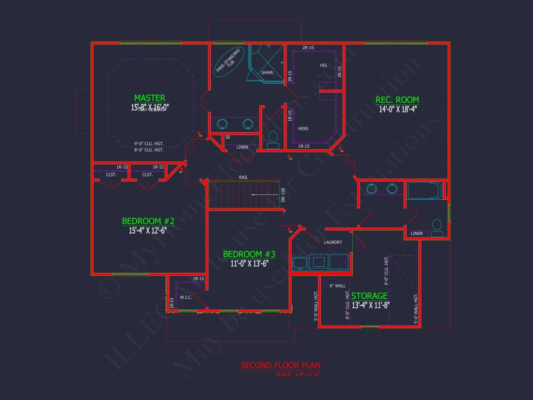 Traditional Colonial 3-Bedroom house Floor Plan & Blueprint