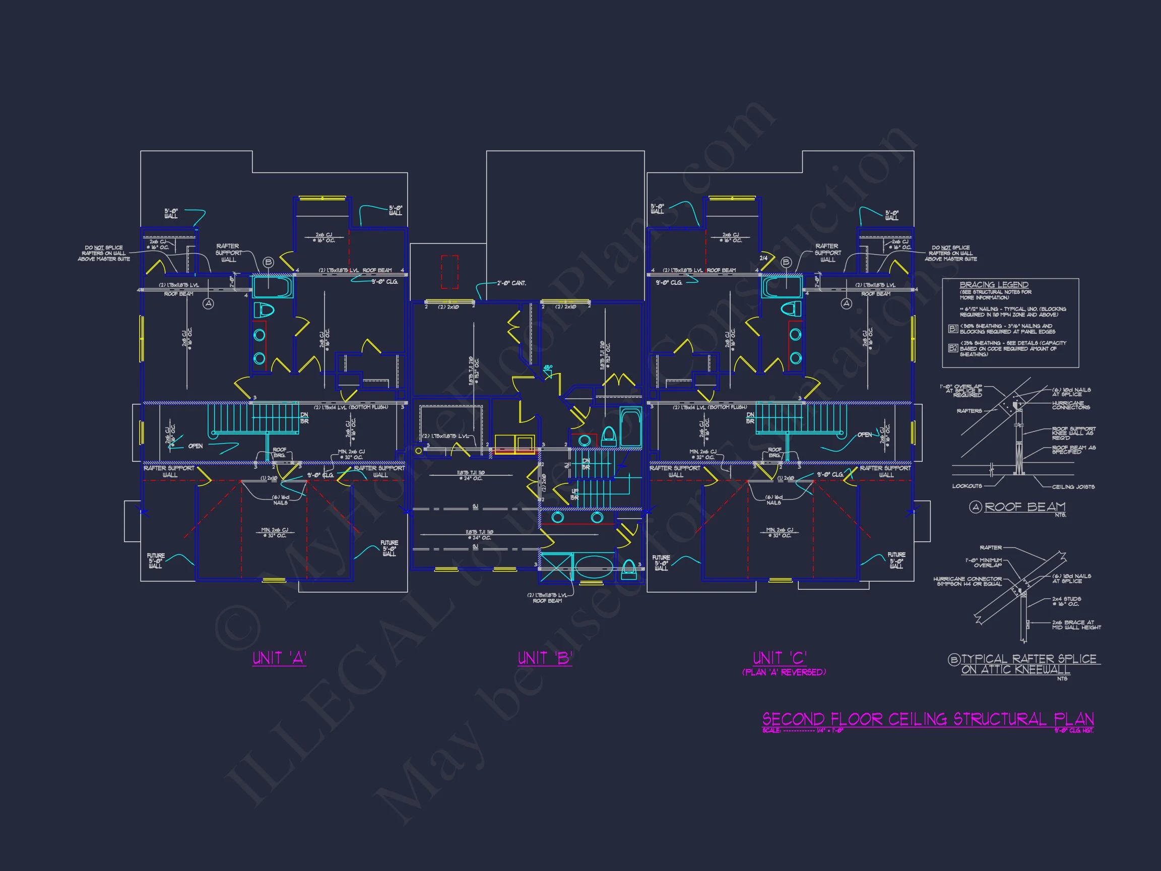 12-2340 TRIPLEX TOWNHOUSE PLAN - Efficient Multi-Family Triplex House Plan with CAD Designs 14 Efficient Multi-Family Triplex house Plan with CAD Designs