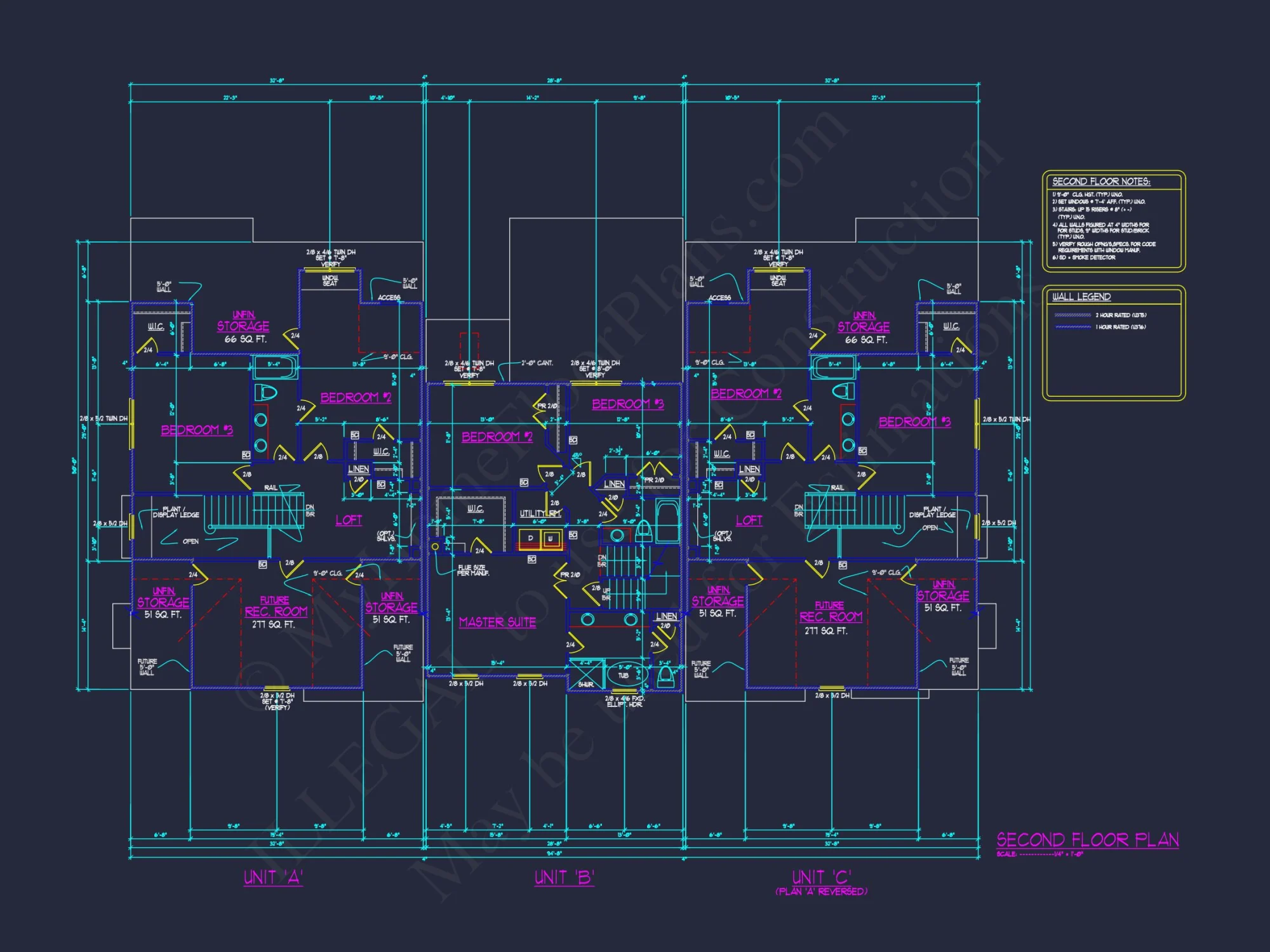 Efficient Multi-Family Triplex house Plan with CAD Designs