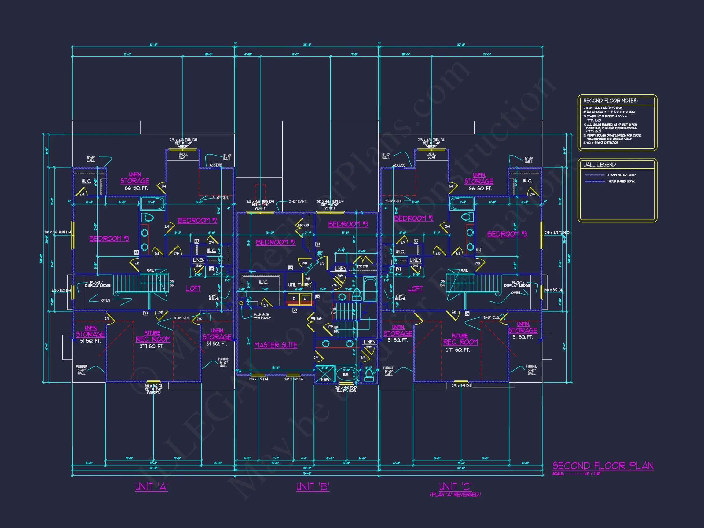 12-2340 TRIPLEX TOWNHOUSE PLAN - Efficient Multi-Family Triplex House Plan with CAD Designs 11 Efficient Multi-Family Triplex house Plan with CAD Designs