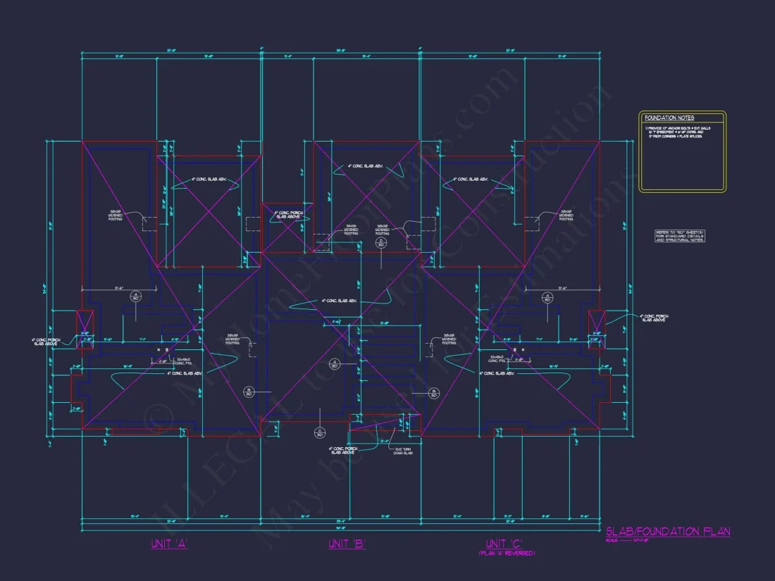 Efficient Multi-Family Triplex house Plan with CAD Designs