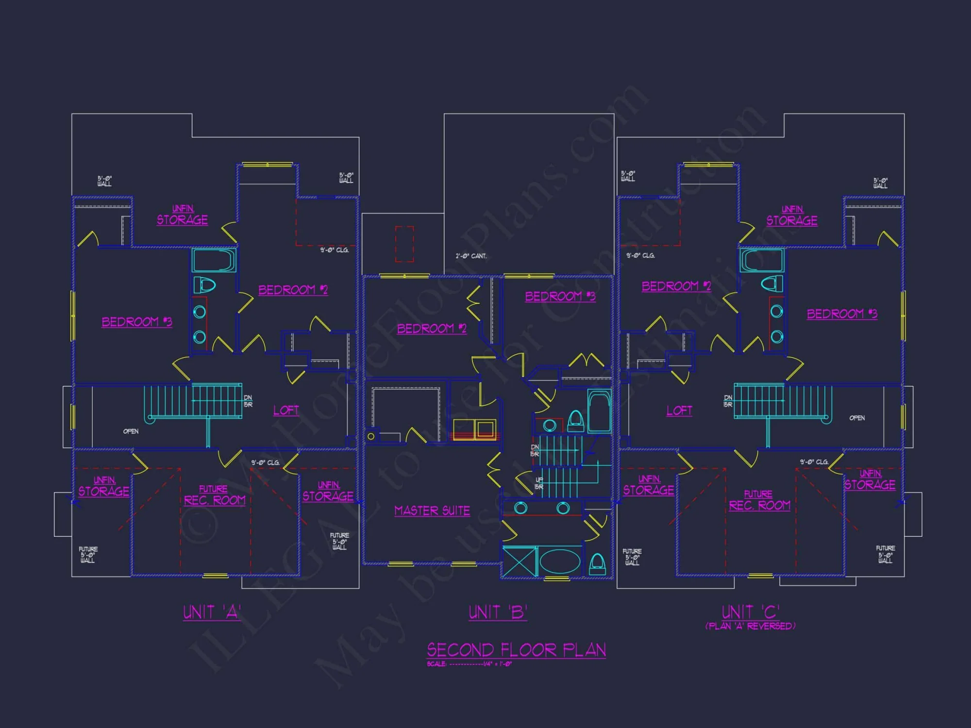 Efficient Multi-Family Triplex house Plan with CAD Designs