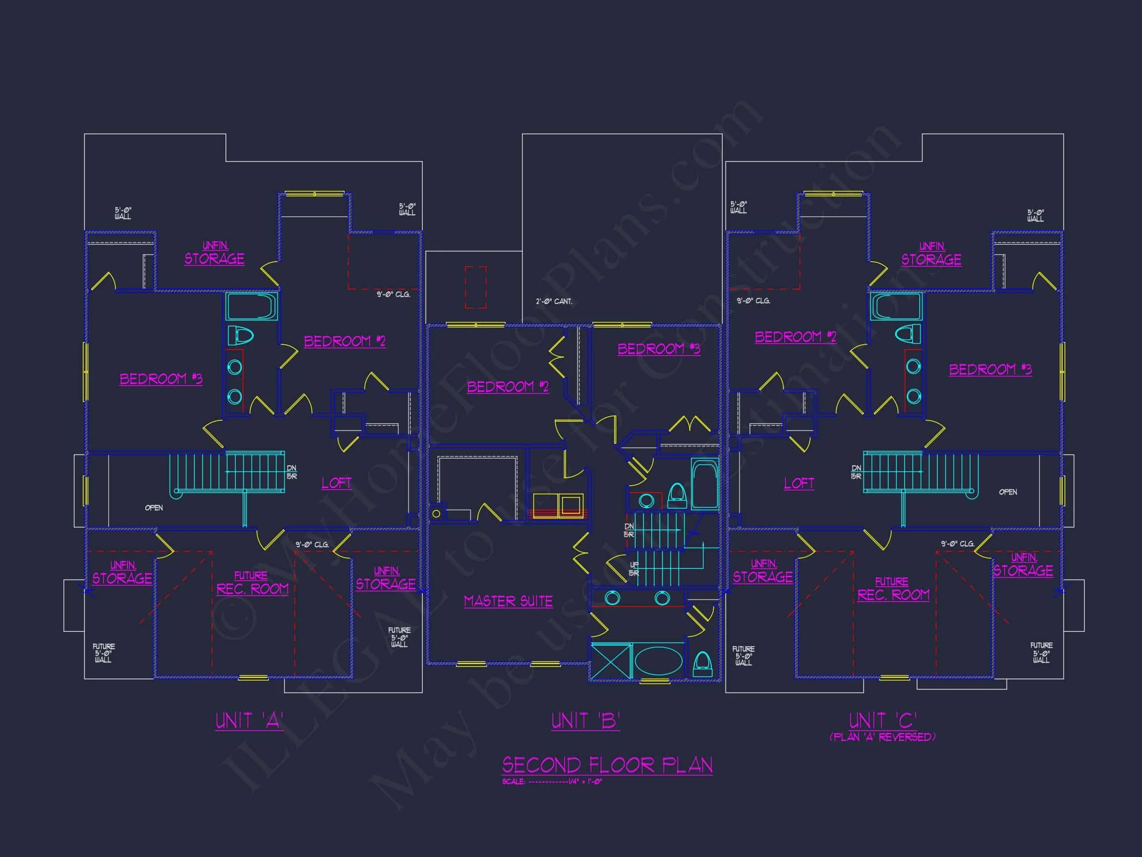 12-2340 TRIPLEX TOWNHOUSE PLAN - Efficient Multi-Family Triplex House Plan with CAD Designs 7 Efficient Multi-Family Triplex house Plan with CAD Designs