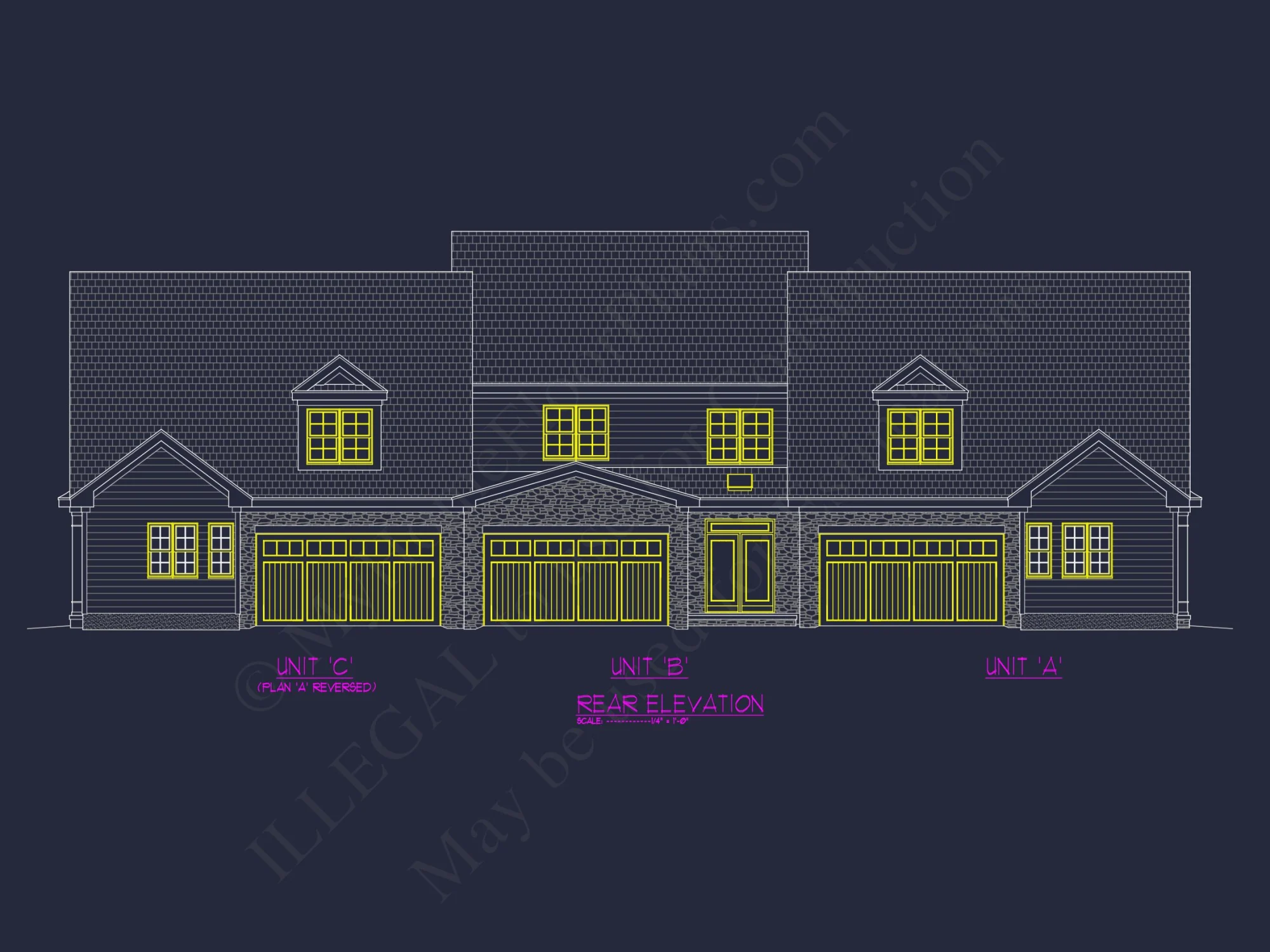 Efficient Multi-Family Triplex house Plan with CAD Designs