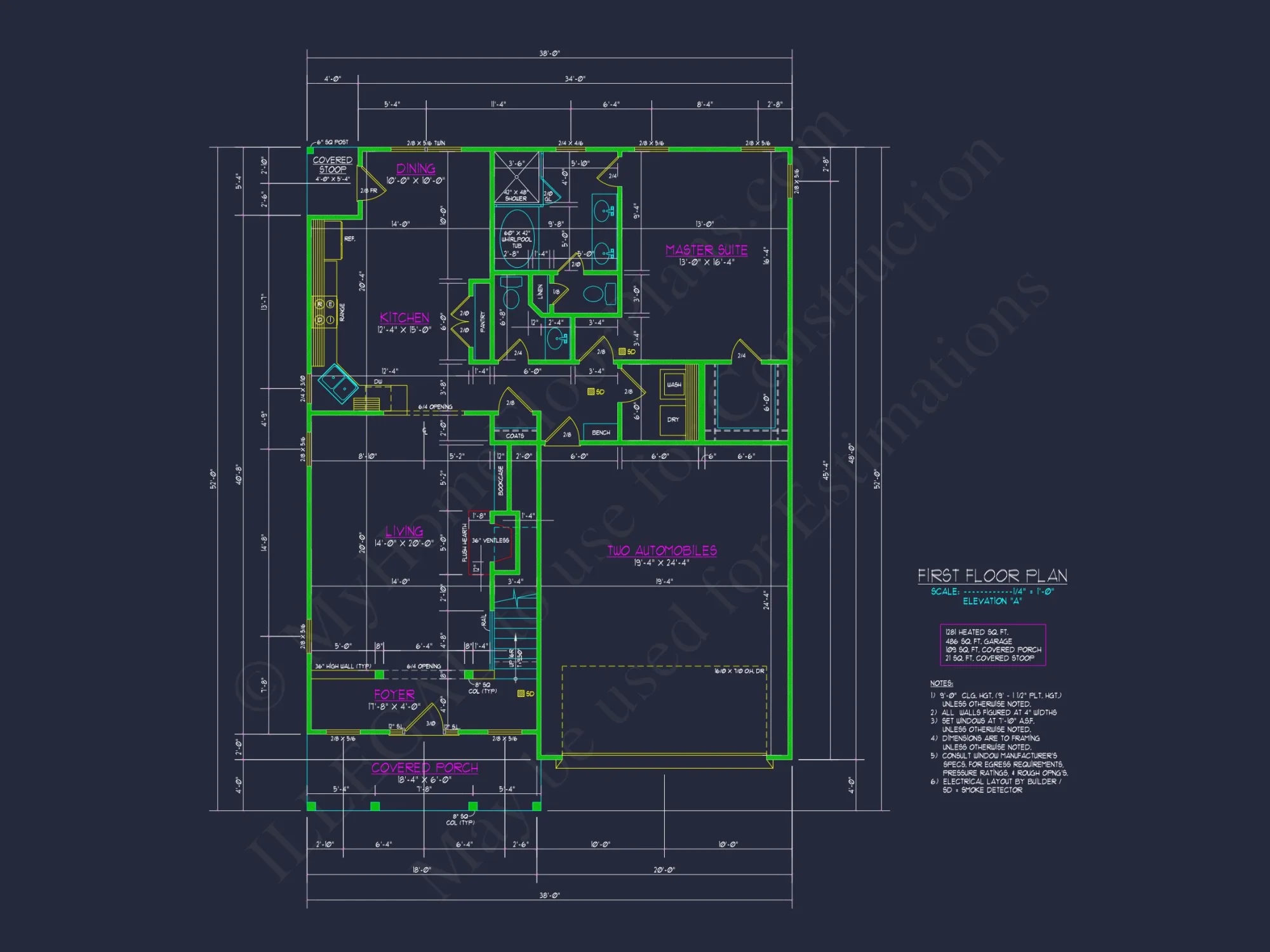 Colonial Revival house Plan With 2-Story Floor Plan Design