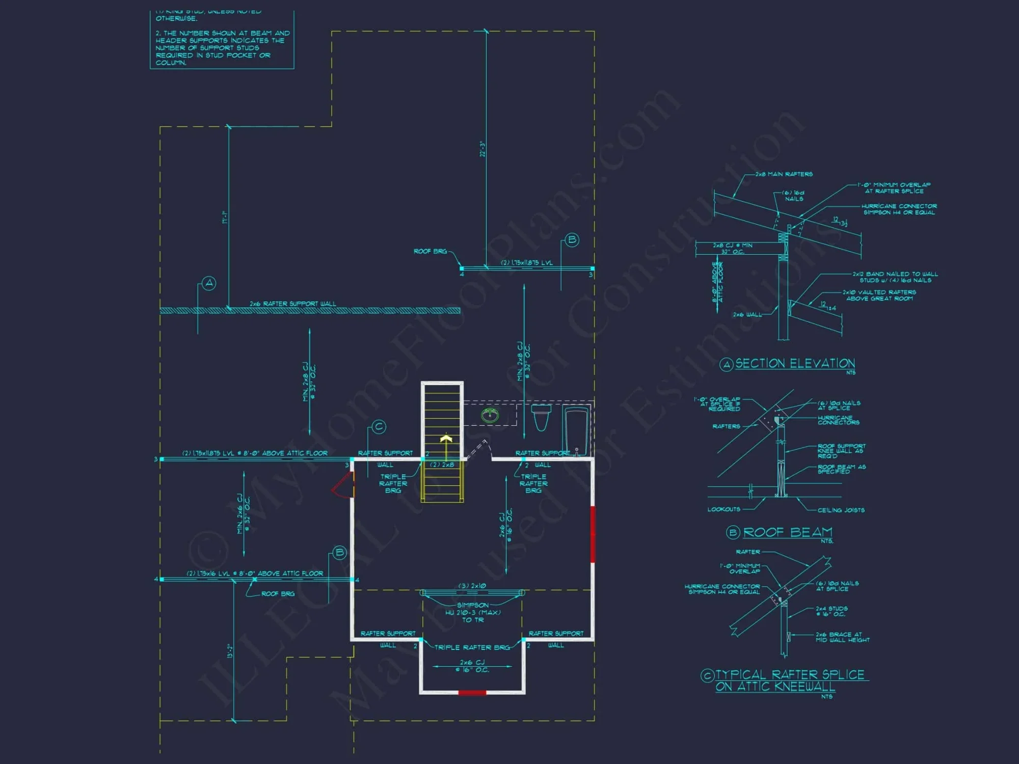 Traditional house Plan with CAD Designs, Fireplace & Porches