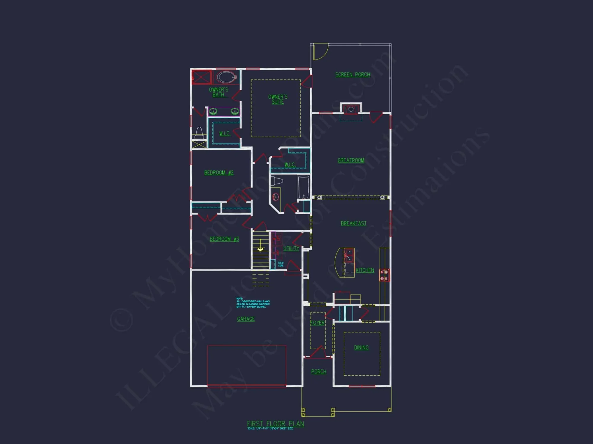Traditional house Plan with CAD Designs, Fireplace & Porches
