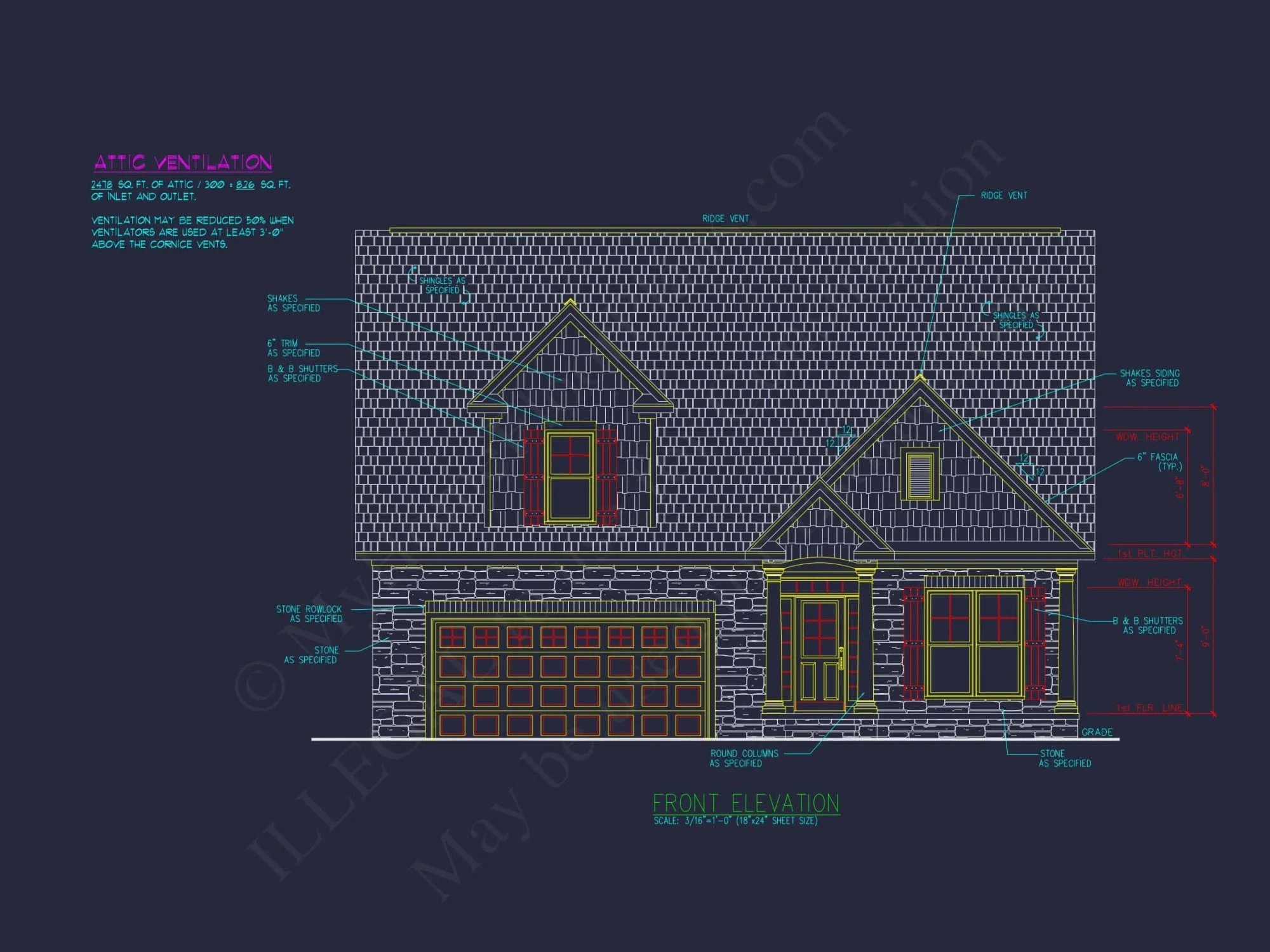 Traditional house Plan with CAD Designs, Fireplace & Porches