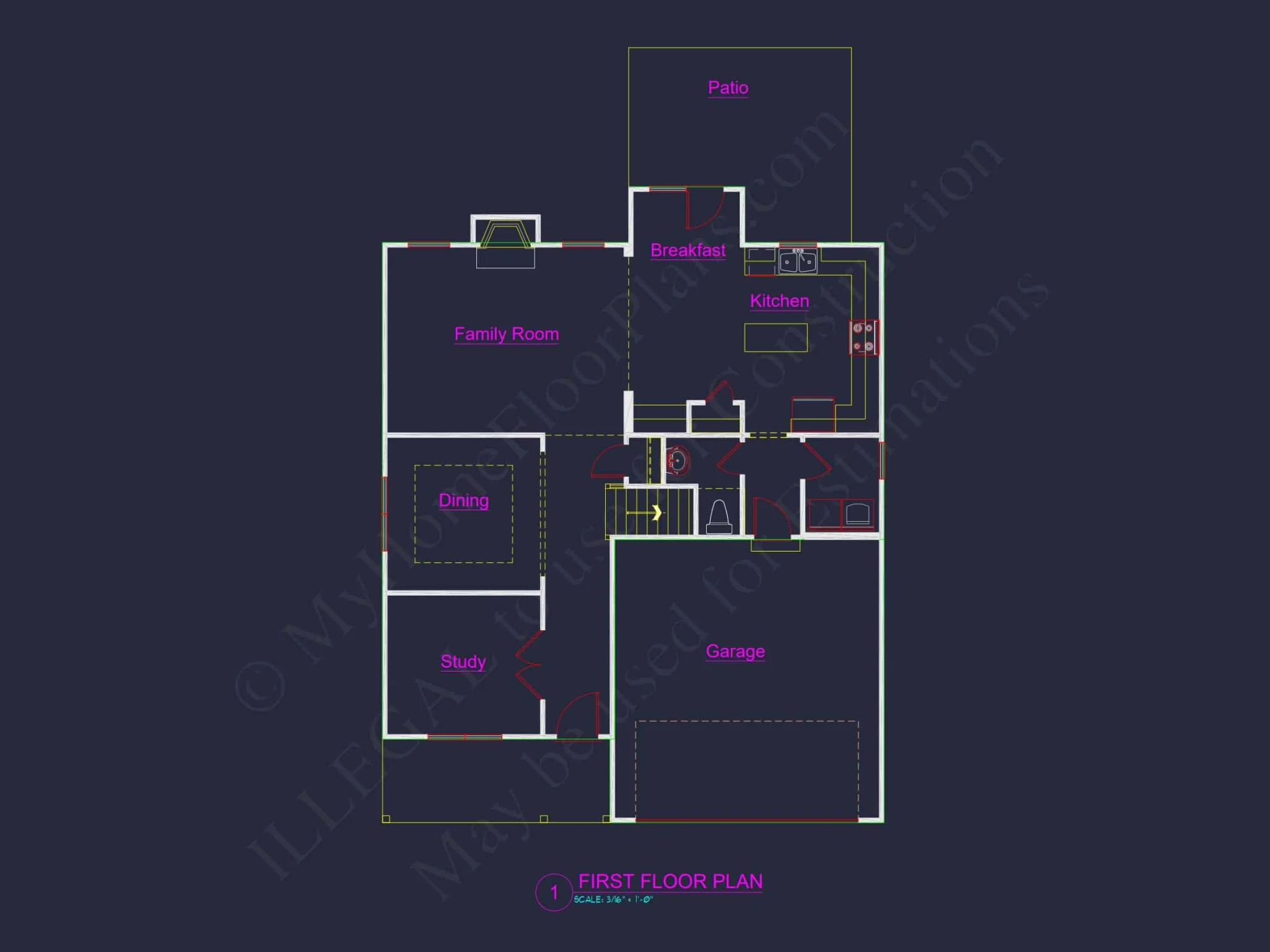 Modern CAD house Design Plan with 3 Bedrooms and 2.5 Bathrooms