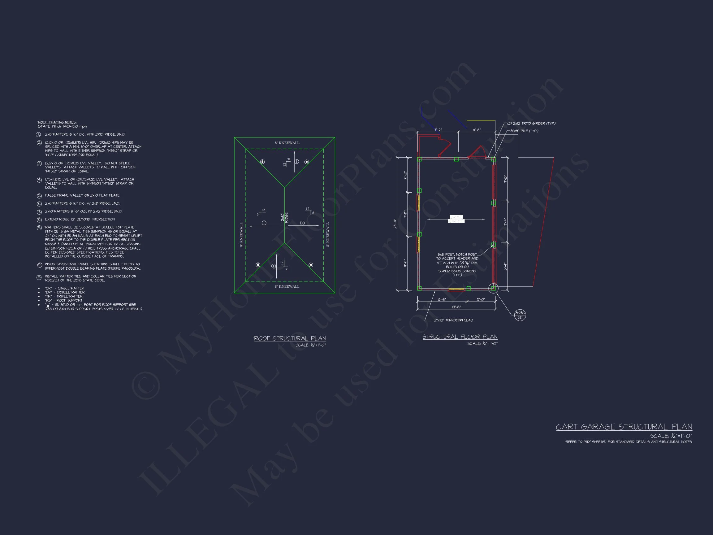 20-1922 Coastal 3-Cart Garage Plan 5 Custom Garage and Cart CAD Blueprint – 3-Bay Architectural Design