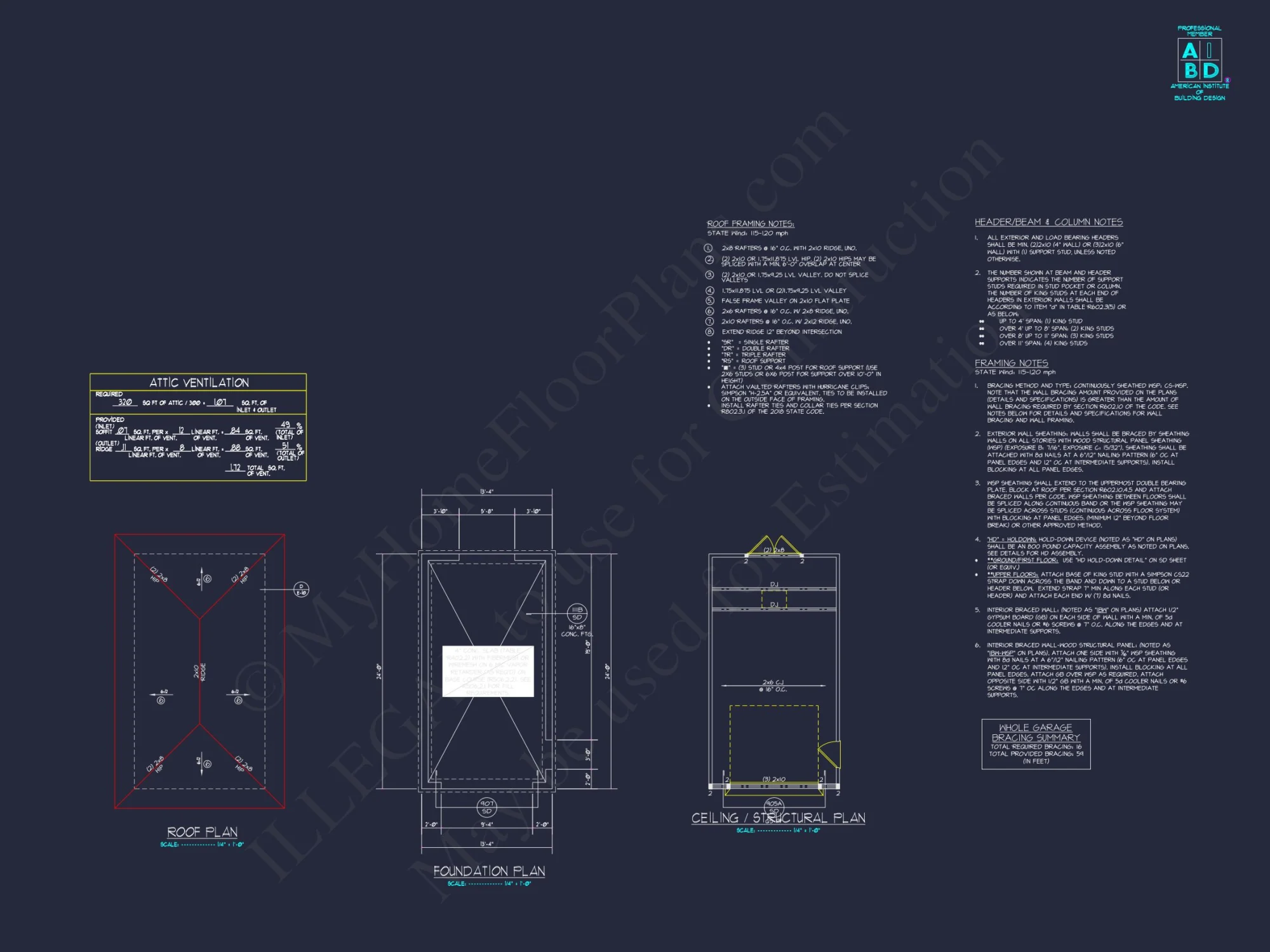 One-Car Garage Plan with Detailed CAD Blueprint and Architecture Designs