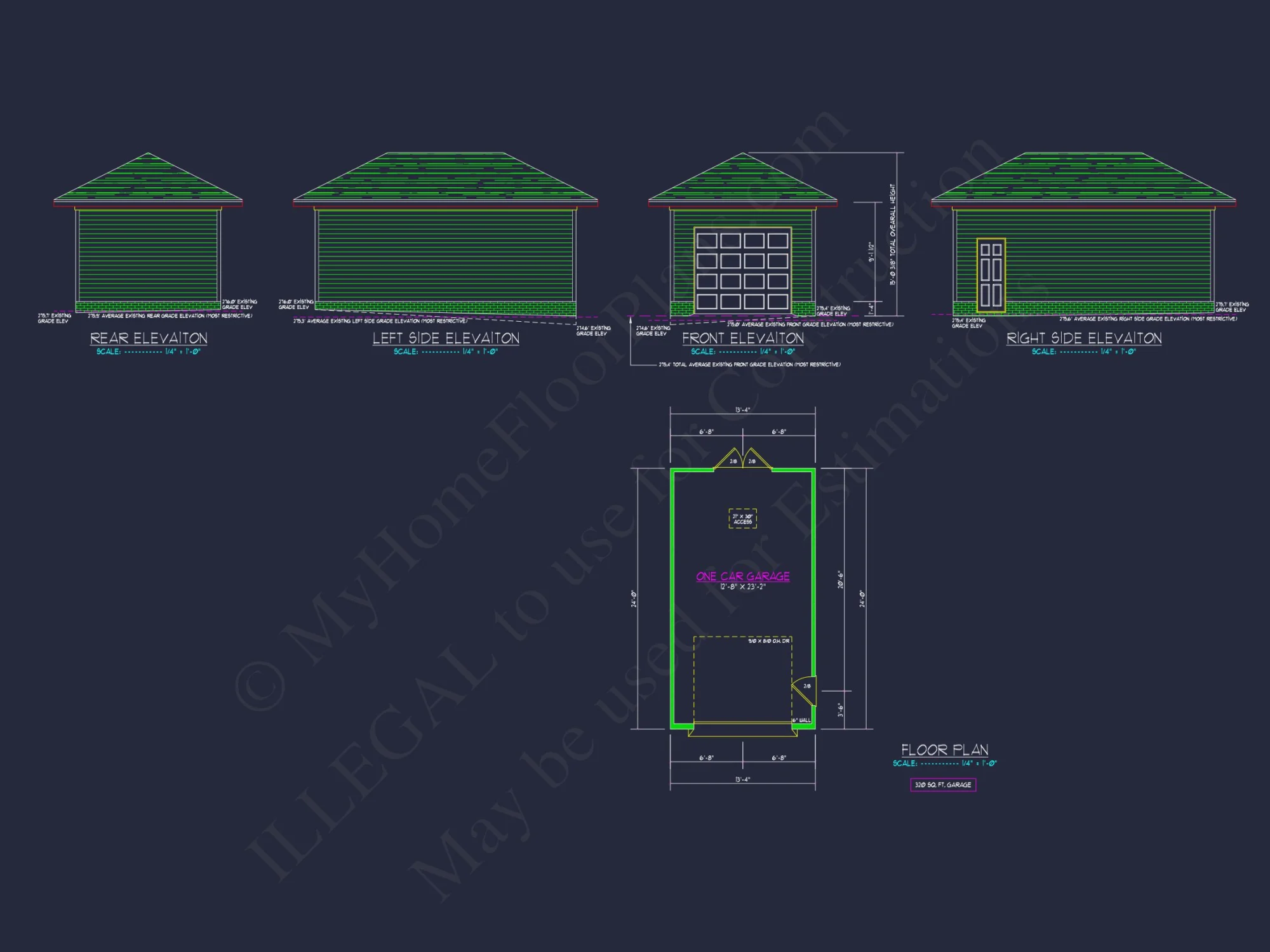 One-Car Garage Plan with Detailed CAD Blueprint and Architecture Designs