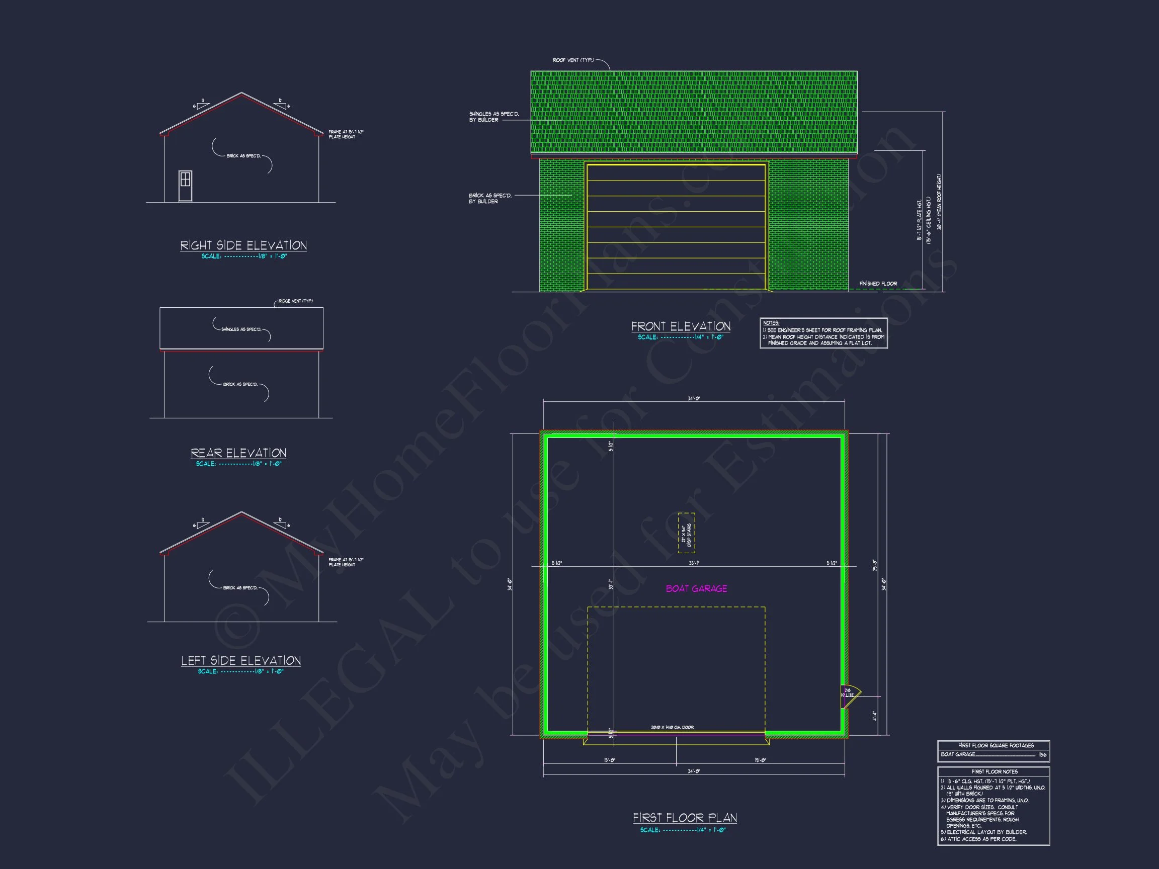 16-1237 BOAT GARAGE PLAN - Detached Garage House Blueprint with Workshop Design 3 Detached Garage house Blueprint with Workshop Design