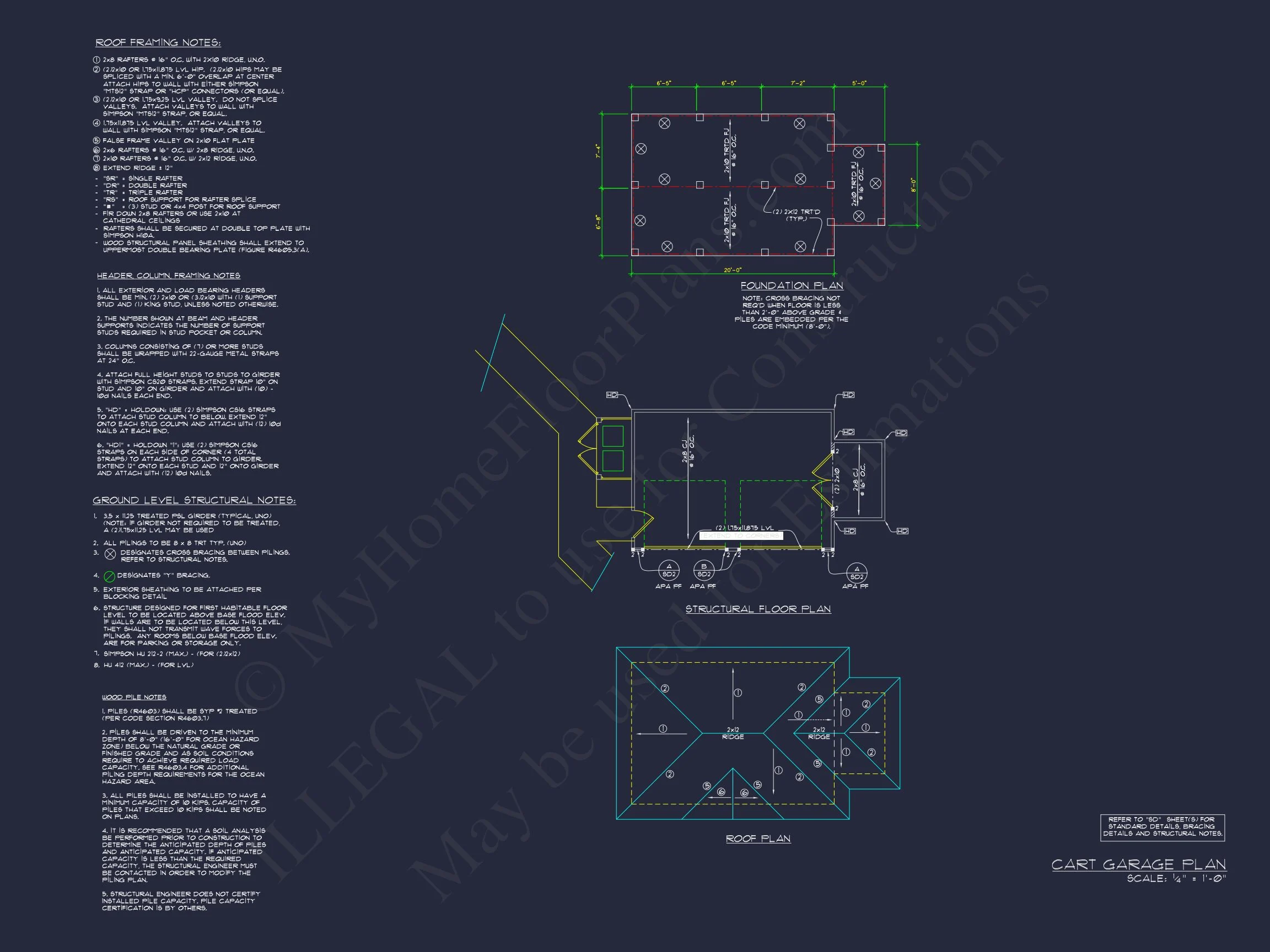 15-1805 CART PLAN - Craftsman Cart Garage Plan with Detailed CAD Architecture 4 Craftsman Cart Garage Plan with Detailed CAD Architecture