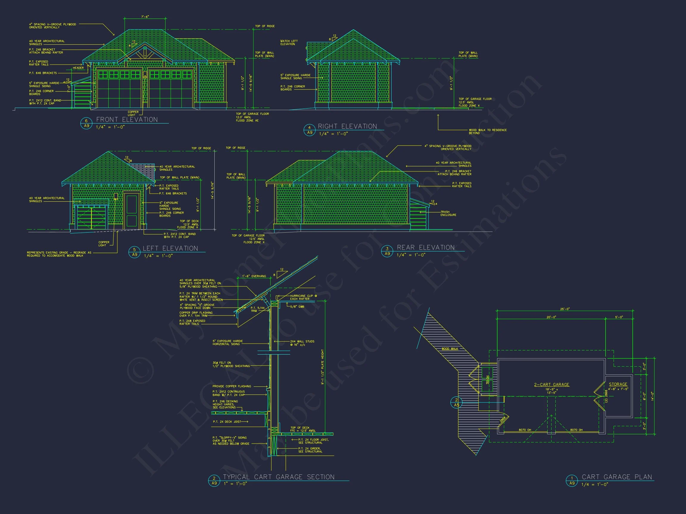 15-1805 CART PLAN - Craftsman Cart Garage Plan with Detailed CAD Architecture 3 Craftsman Cart Garage Plan with Detailed CAD Architecture