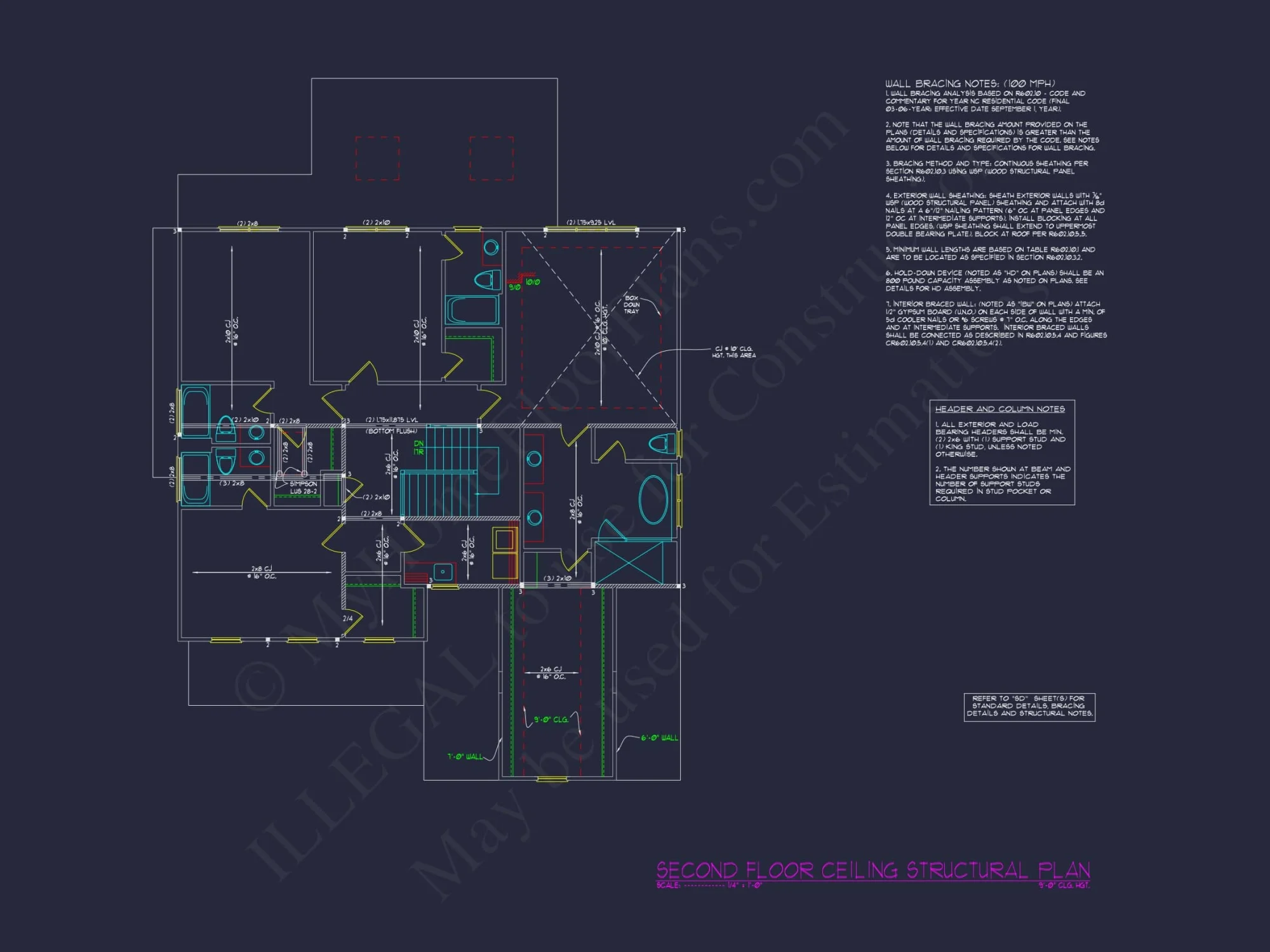 Modern Colonial house Blueprint with 6 Beds & 7 Baths