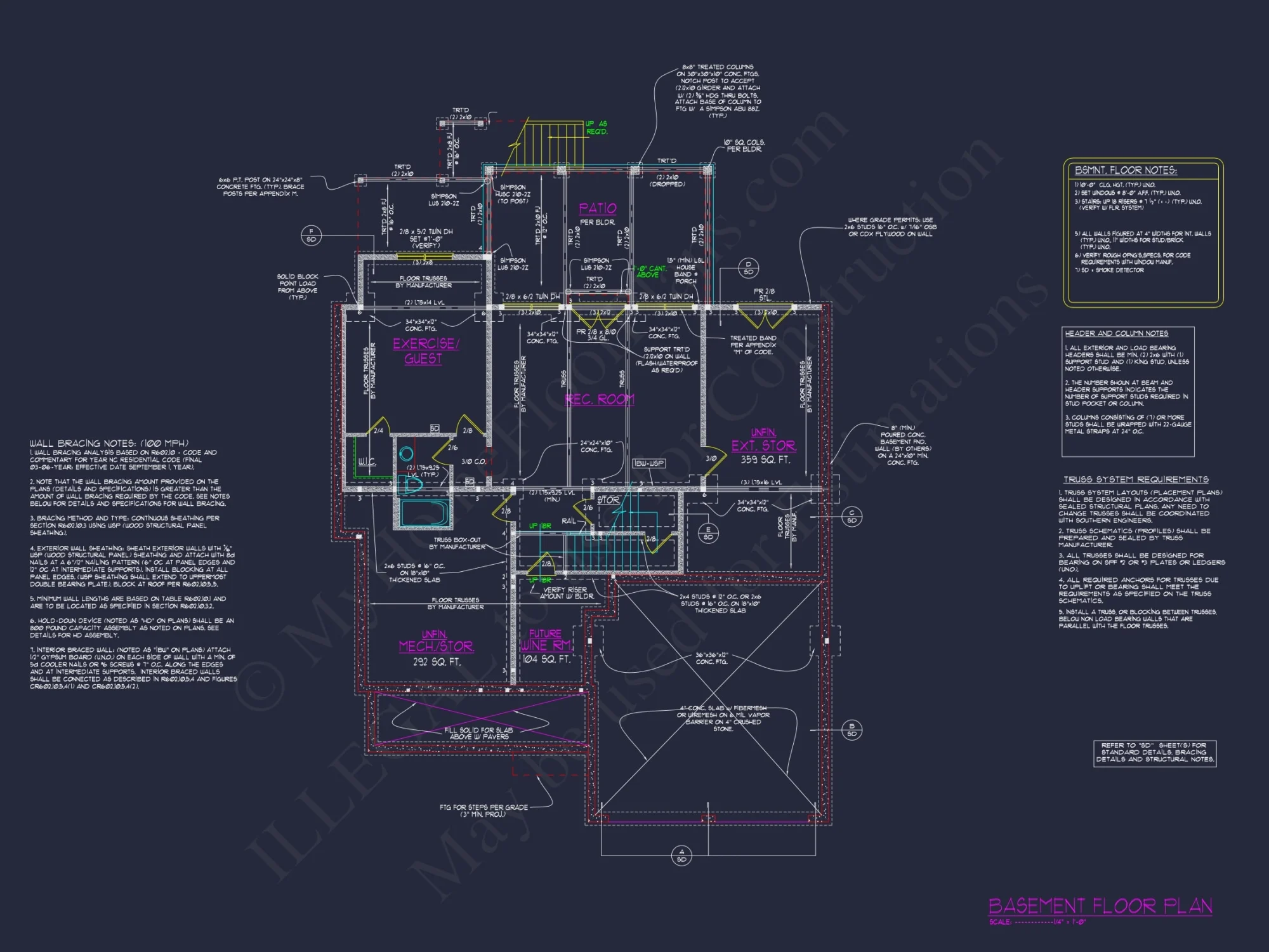 Modern Colonial house Blueprint with 6 Beds & 7 Baths