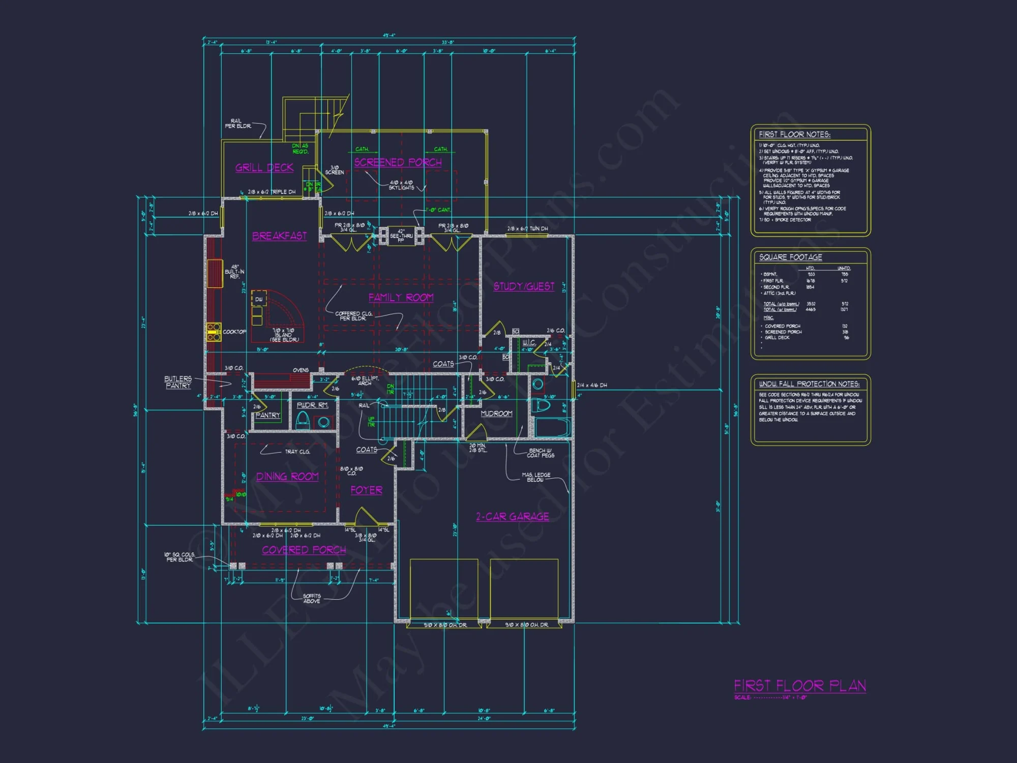 Modern Colonial house Blueprint with 6 Beds & 7 Baths