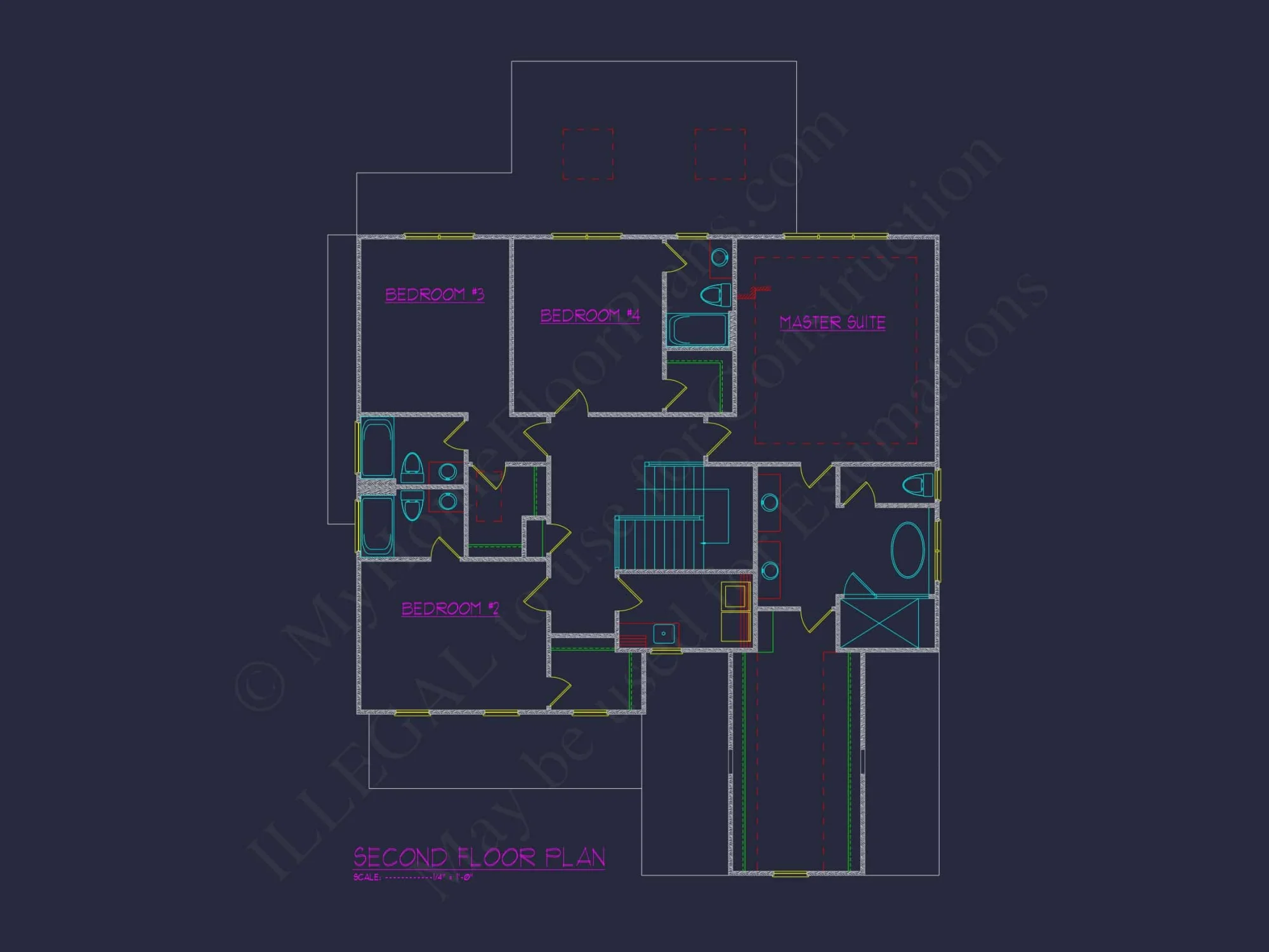 Modern Colonial house Blueprint with 6 Beds & 7 Baths