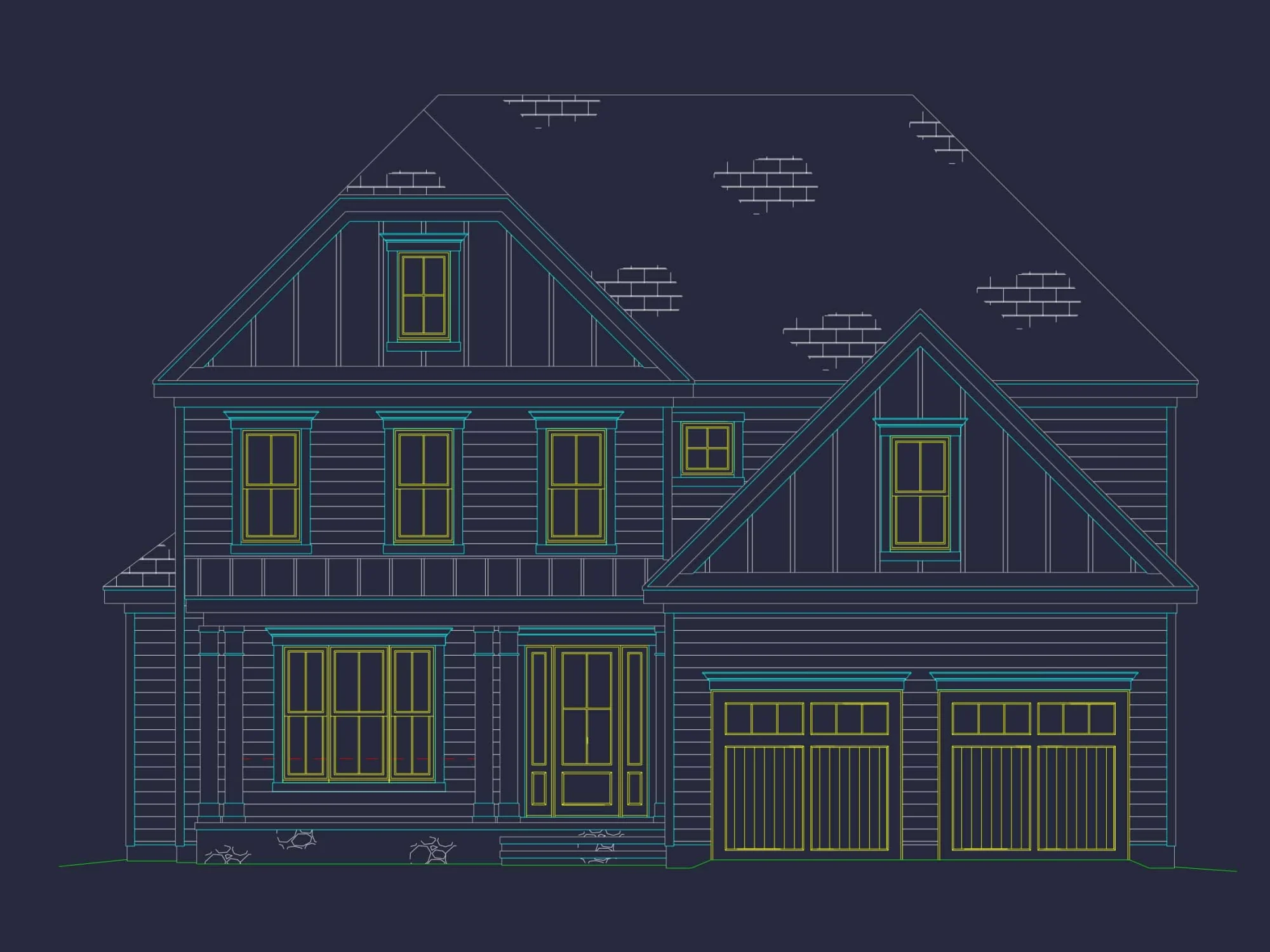 Modern Colonial house Blueprint with 6 Beds & 7 Baths