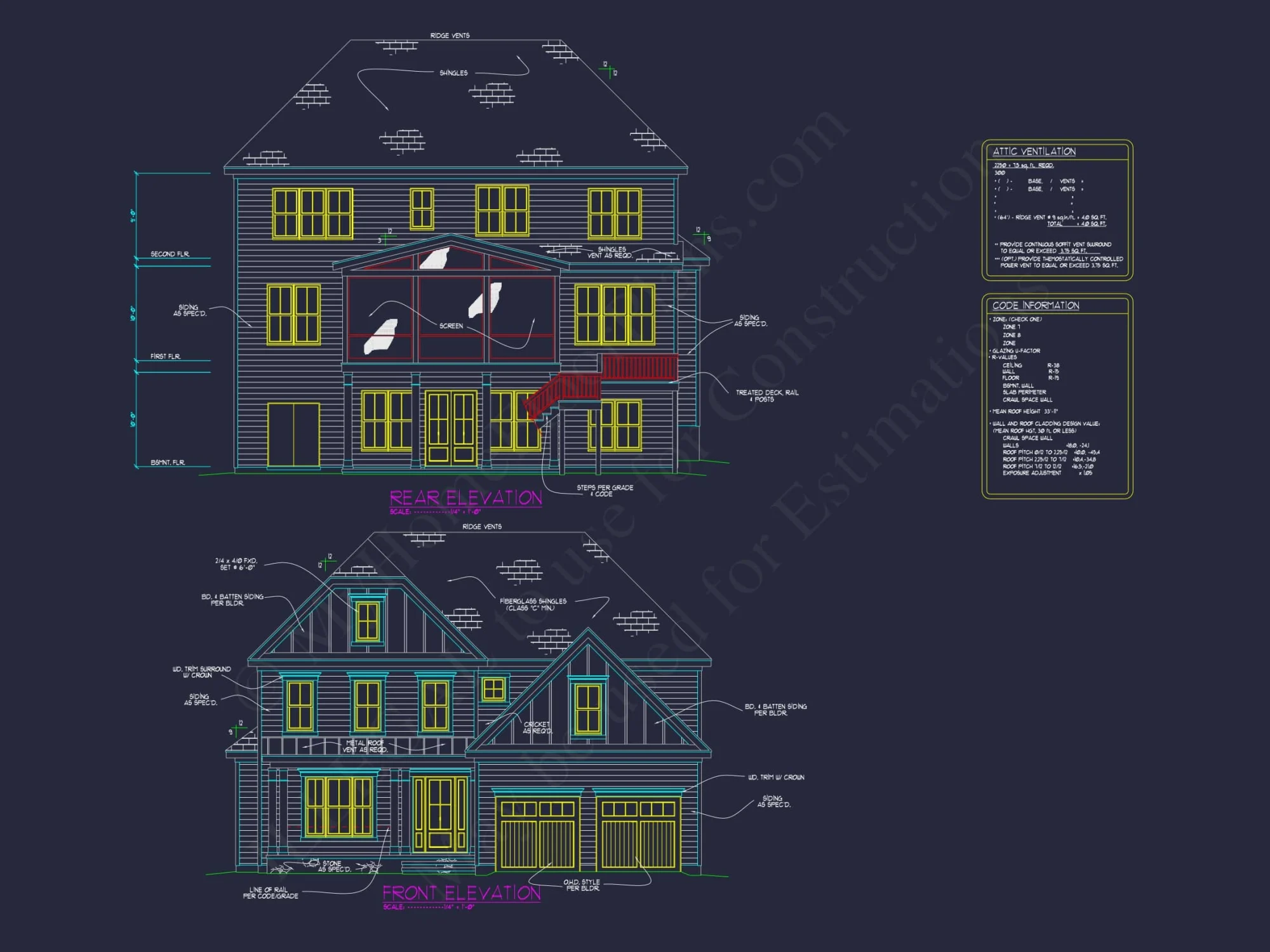 Modern Colonial house Blueprint with 6 Beds & 7 Baths