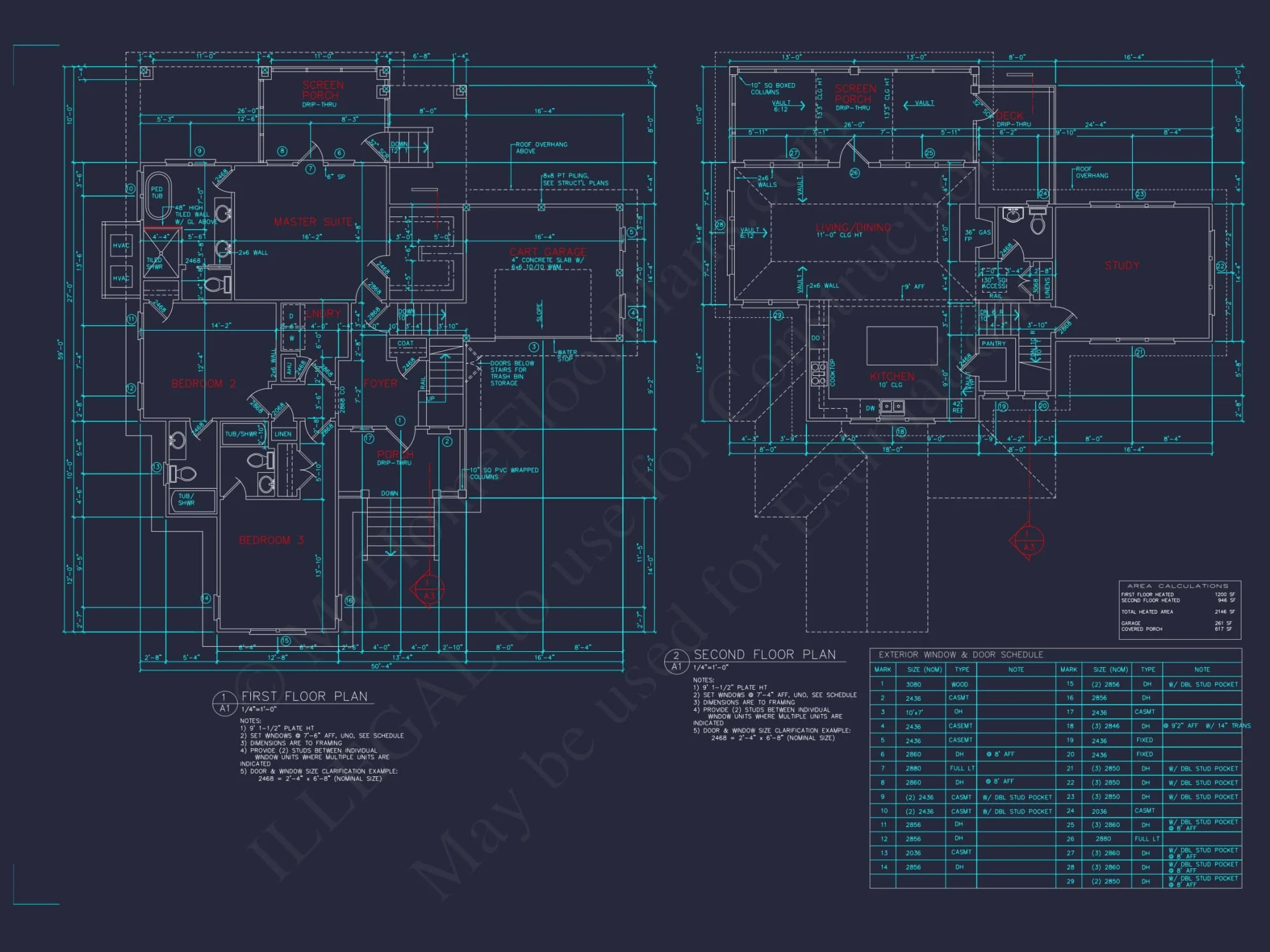 Coastal house Plan Blueprint: 2 Story CAD Architecture Designs