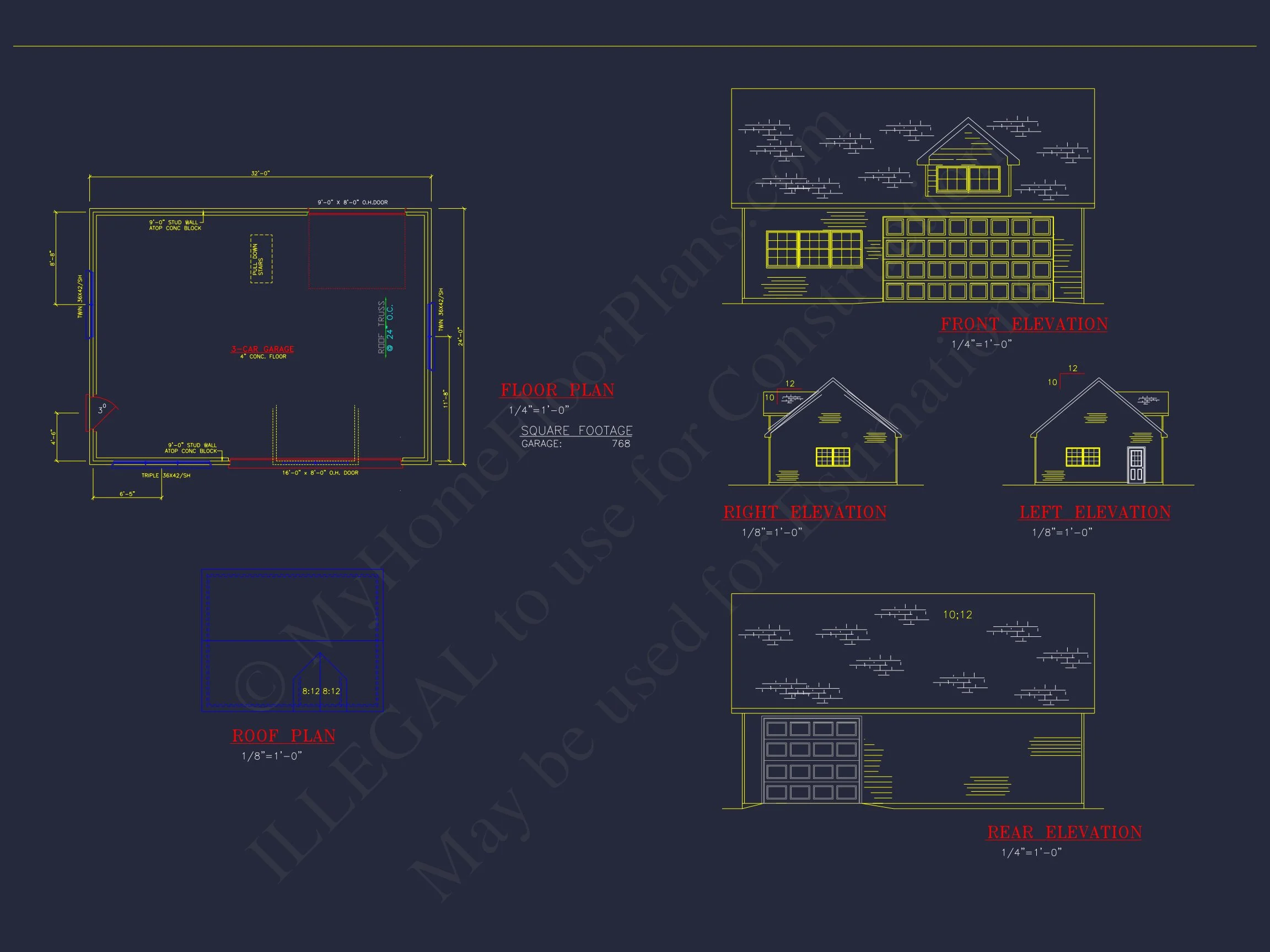 14-1047 GARAGE PLAN - Garage Floor Plan CAD Designs with Traditional Architecture 3 Garage Floor Plan CAD Designs with Traditional Architecture