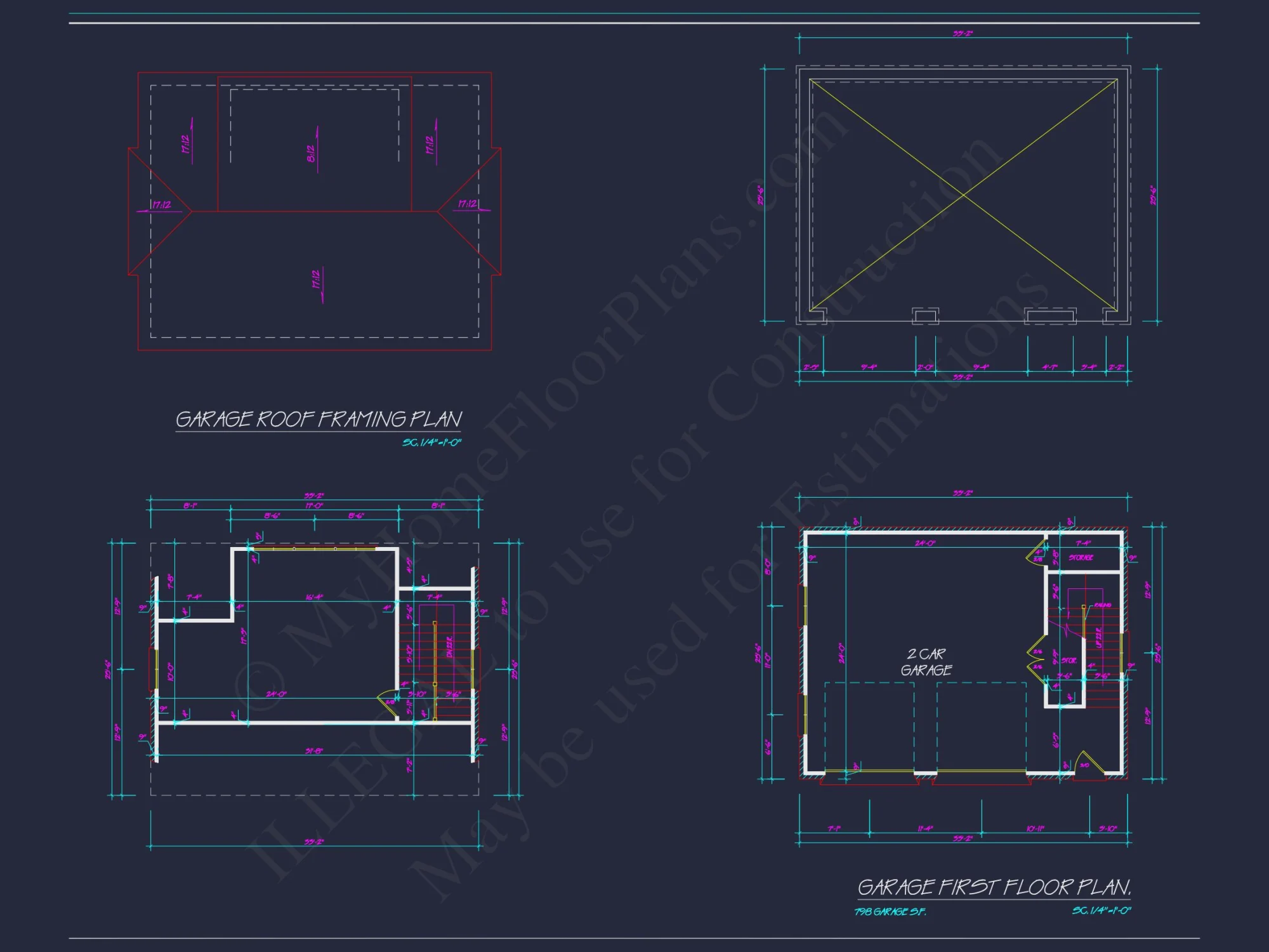 Compact Garage Floor Plan with Living Space - CAD Blueprint