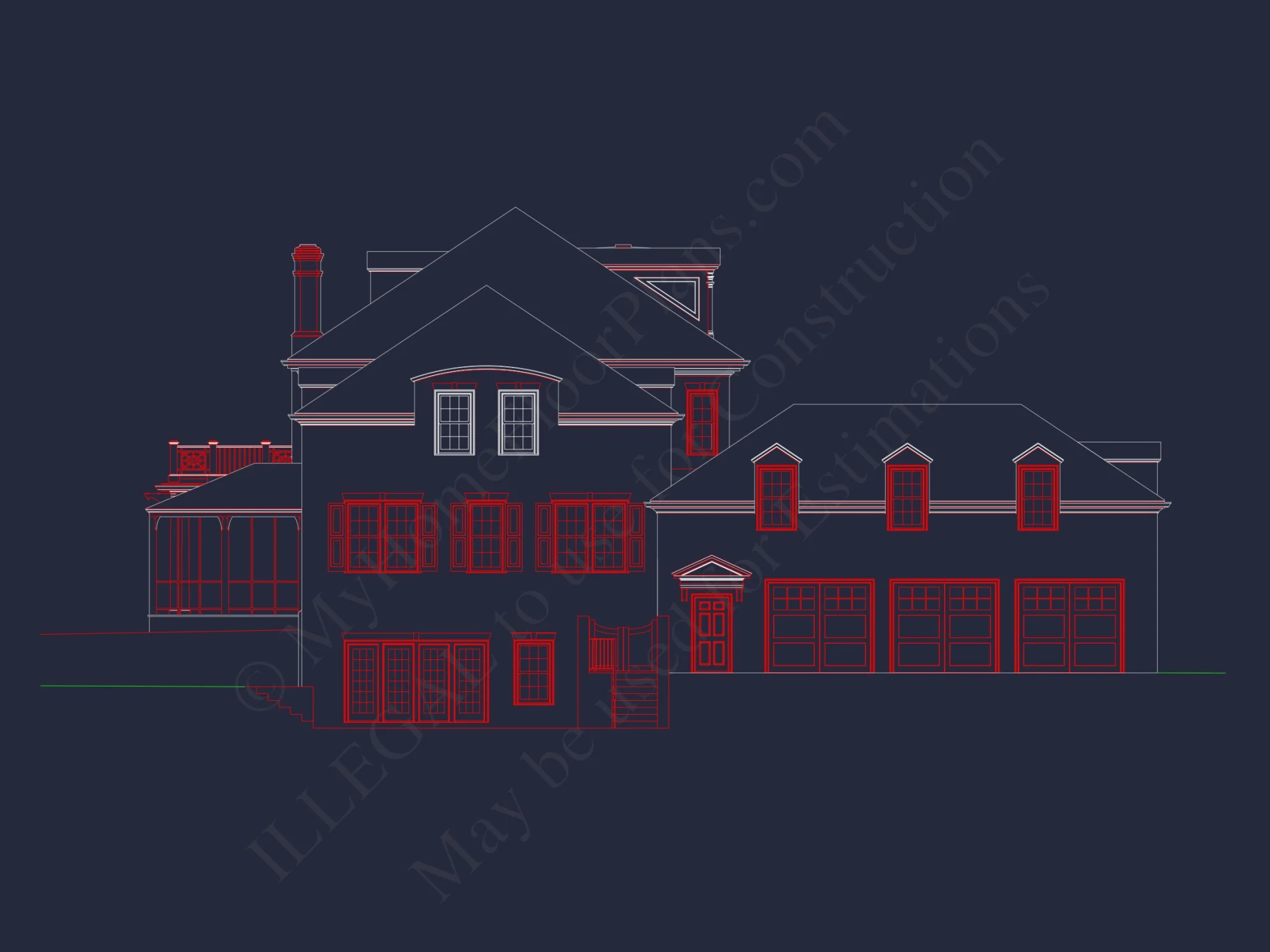 Stunning Georgian house Plan with 4 Beds, 7 Baths, and 3 Stories